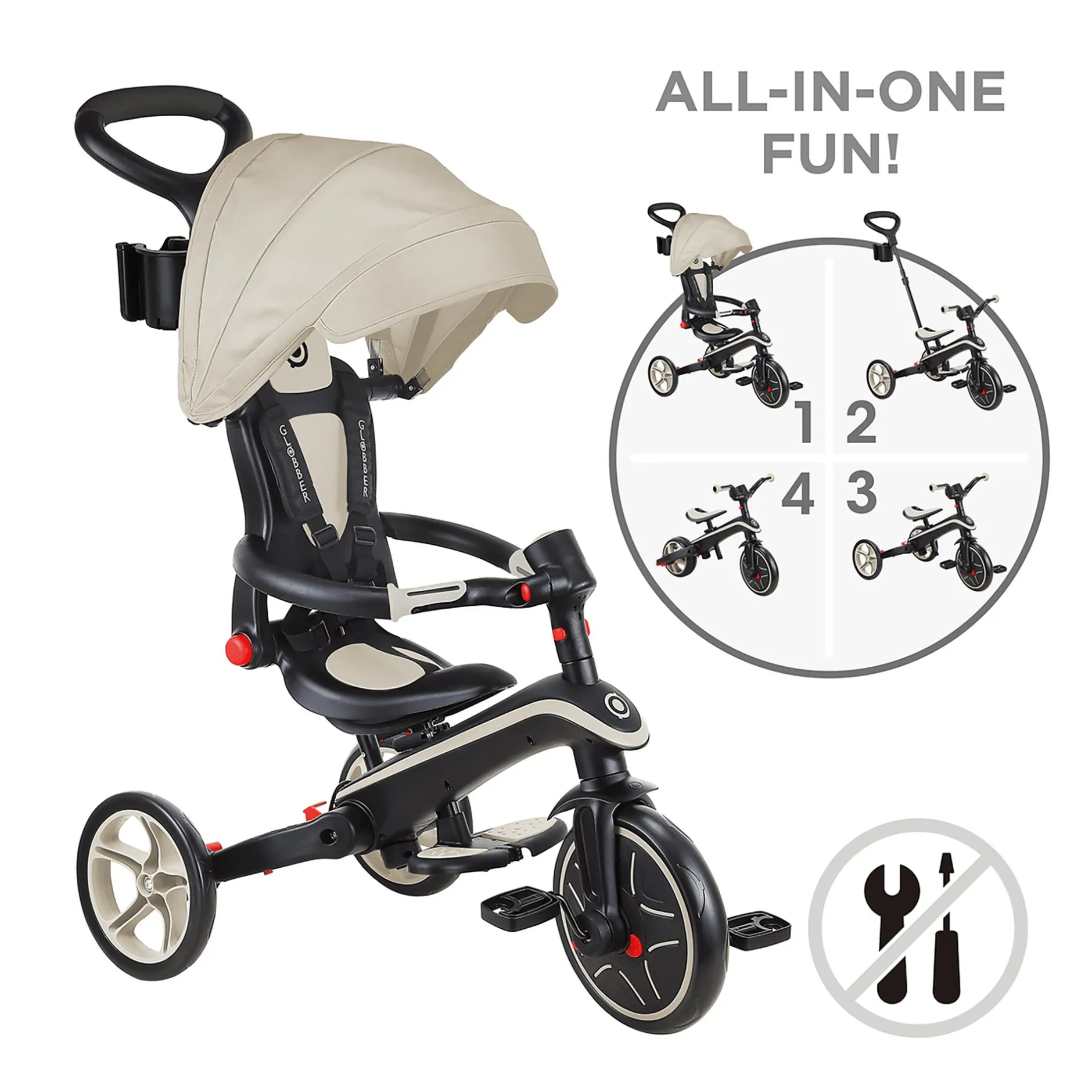 GLOBBER 4 in 1 Explorer Trike Taupe faltbar*Kinder Kinderfahrzeuge