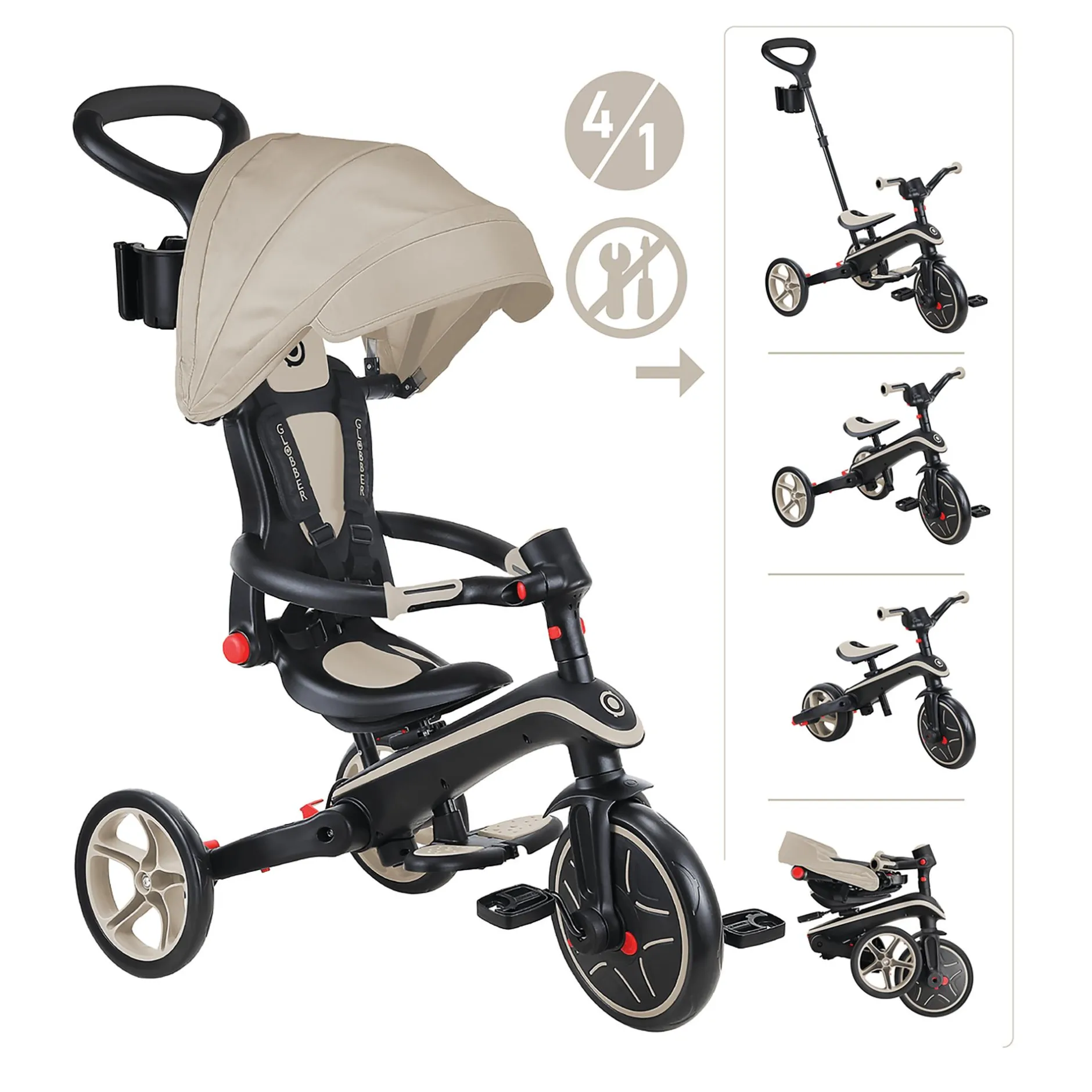 GLOBBER 4 in 1 Explorer Trike Taupe faltbar*Kinder Kinderfahrzeuge
