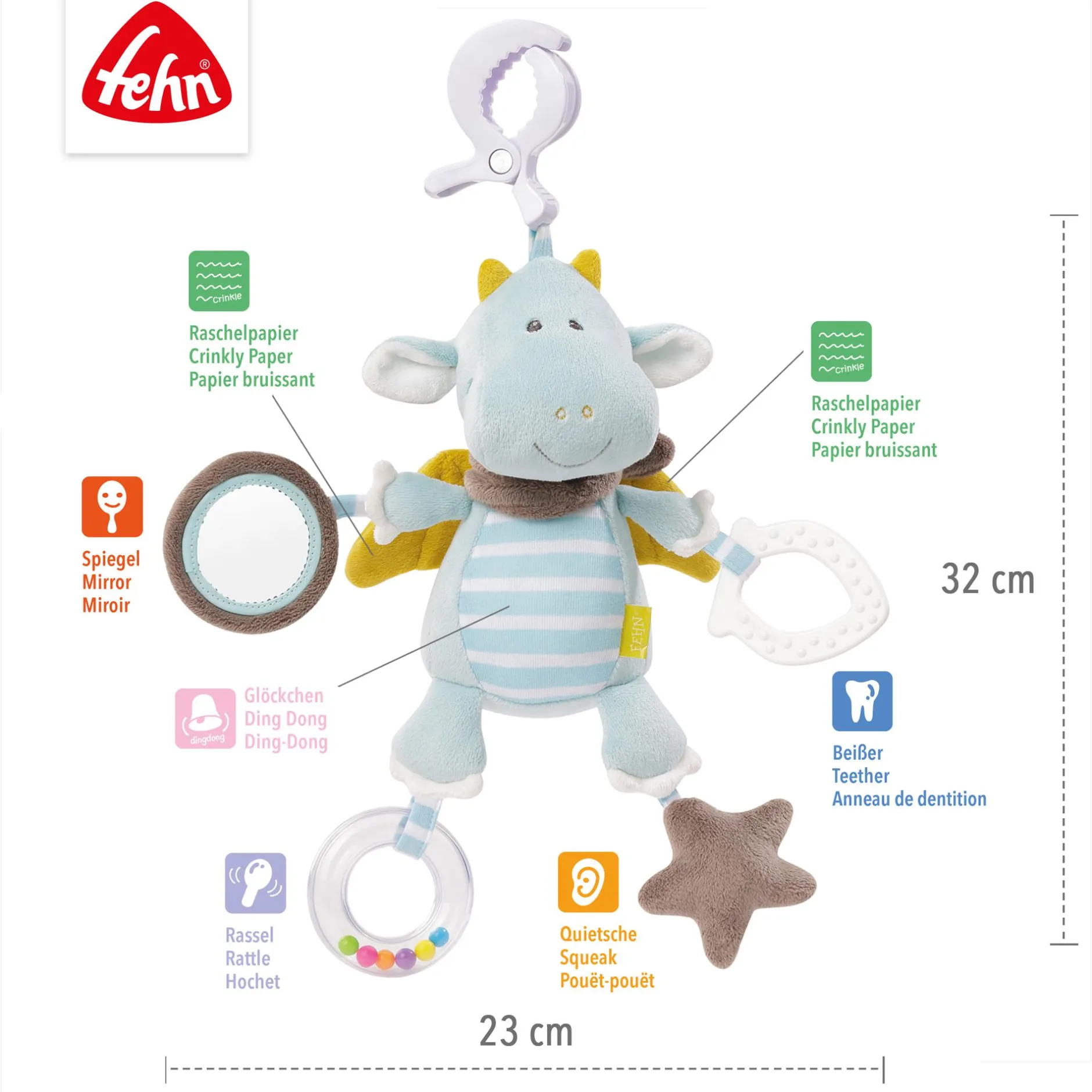 fehn Activity-Drache mit Klemme* Schnullerketten