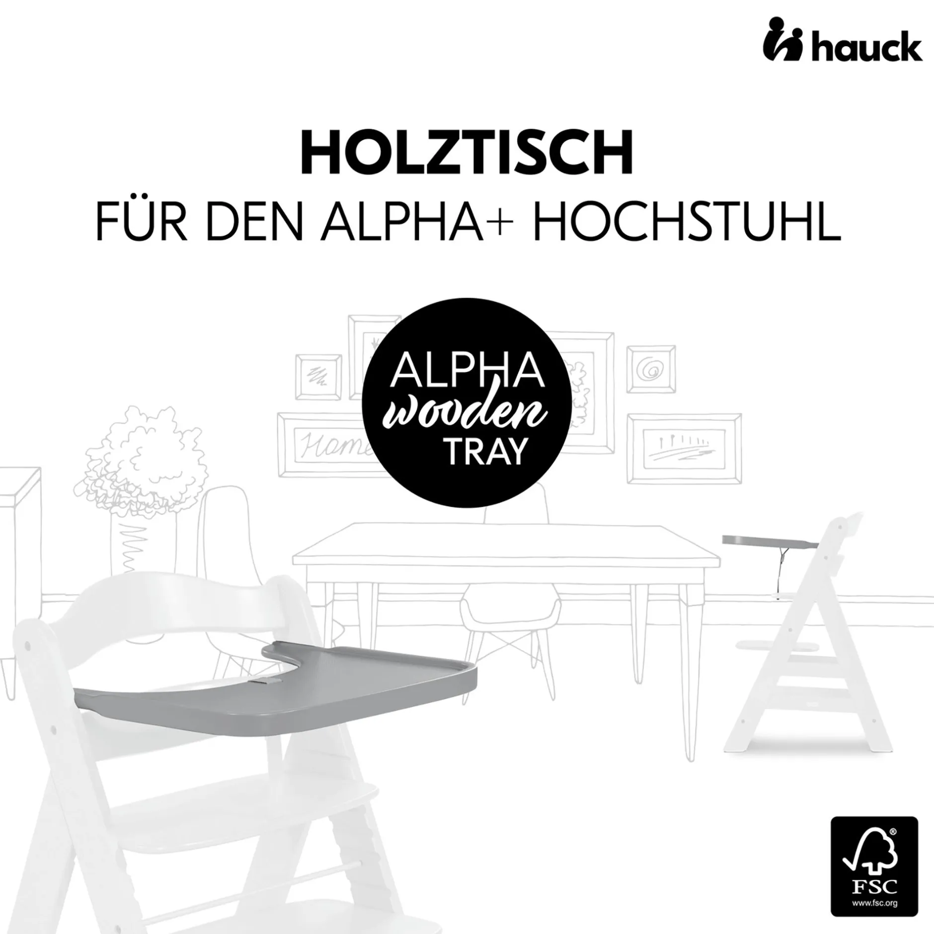 hauck Alpha Wooden Tray Grey* Hochstuhl Zubehör