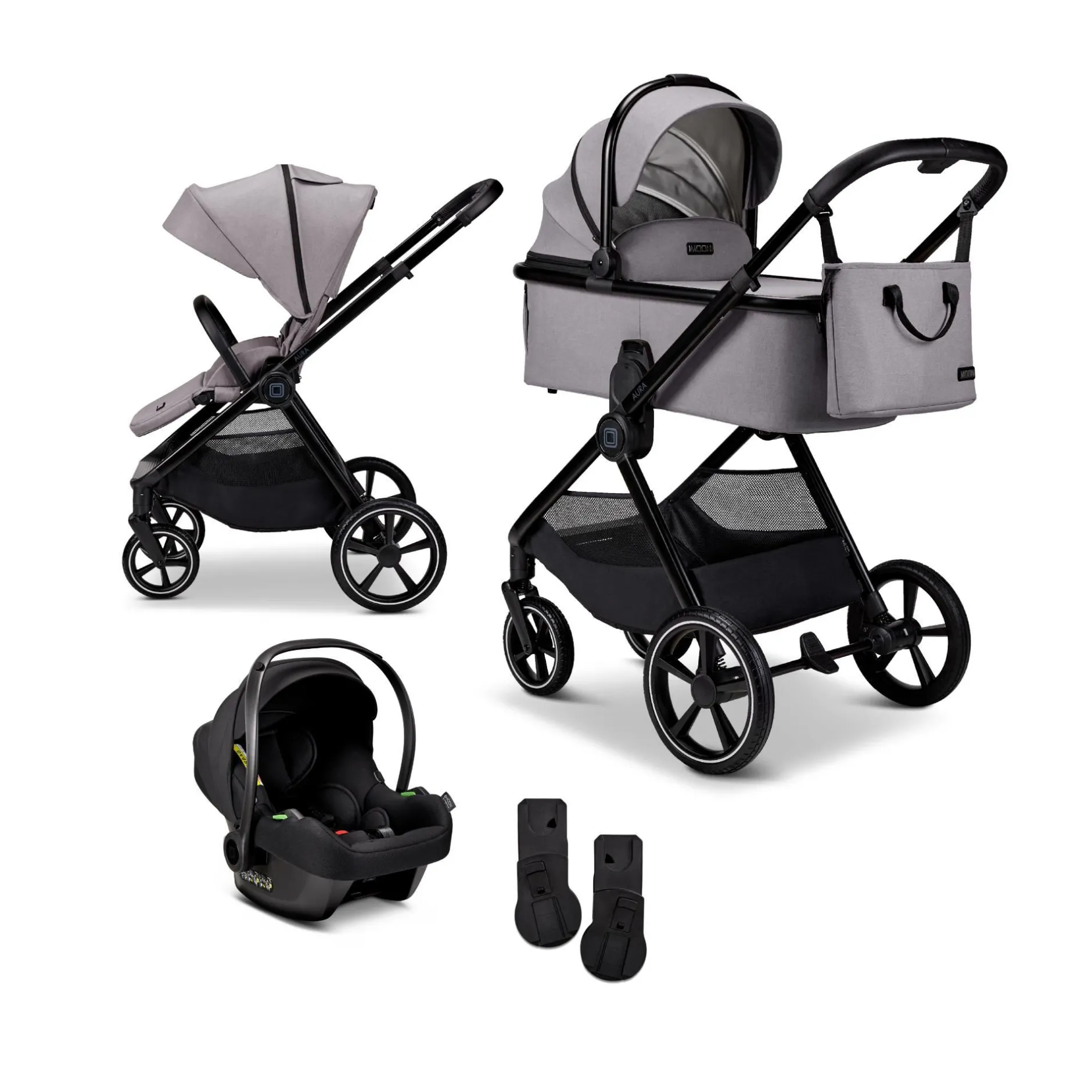 MOON AURA 2 in 1 Kombi-Kinderwagen Stone mit Babyschale Cosmo 2.0*Kinder Kinderwagen Komplettsets