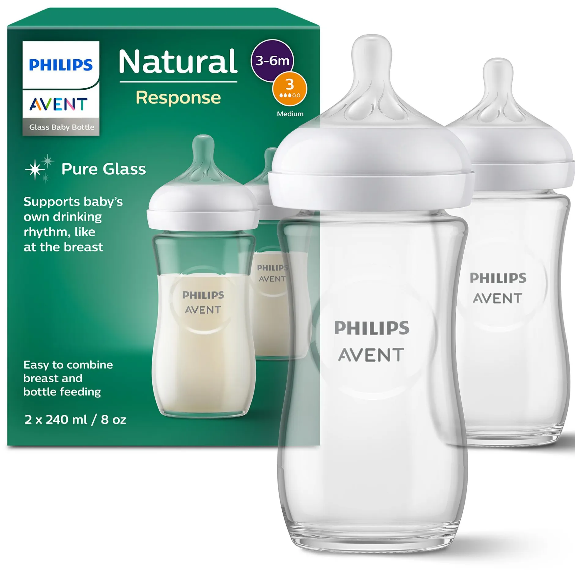 PHILIPS AVENT Babyflaschen Glas Natural Response Gr.3 260ml SCY933/02* Flaschen & Sauger