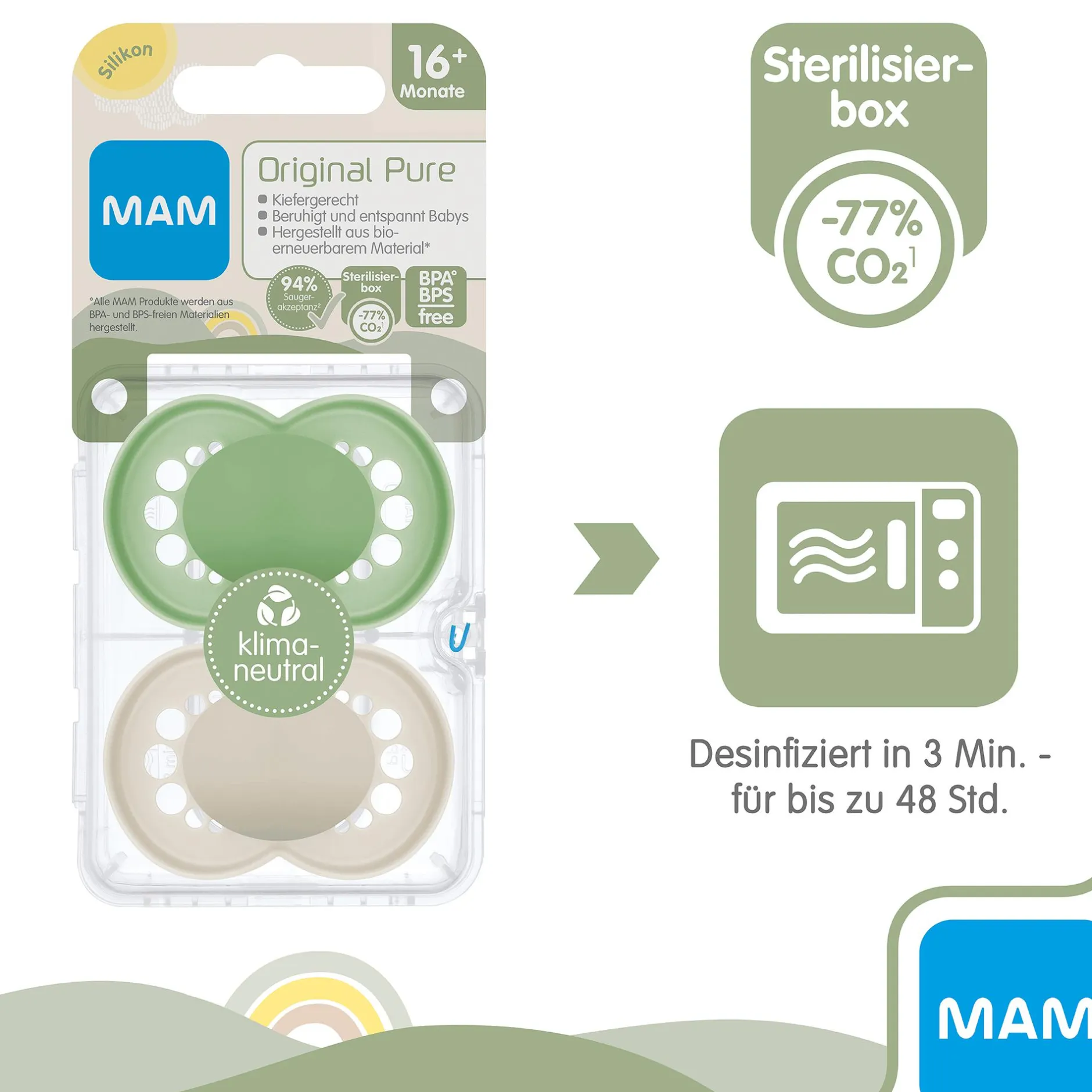 MAM Beruhigungssauger Original matt plain Silikon ab 16 Monate 2 Stück /beige* Schnuller