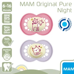MAM Beruhigungssauger Original Night Silikon 6-16 Monate 2 Stück Reh/Eule* Schnuller