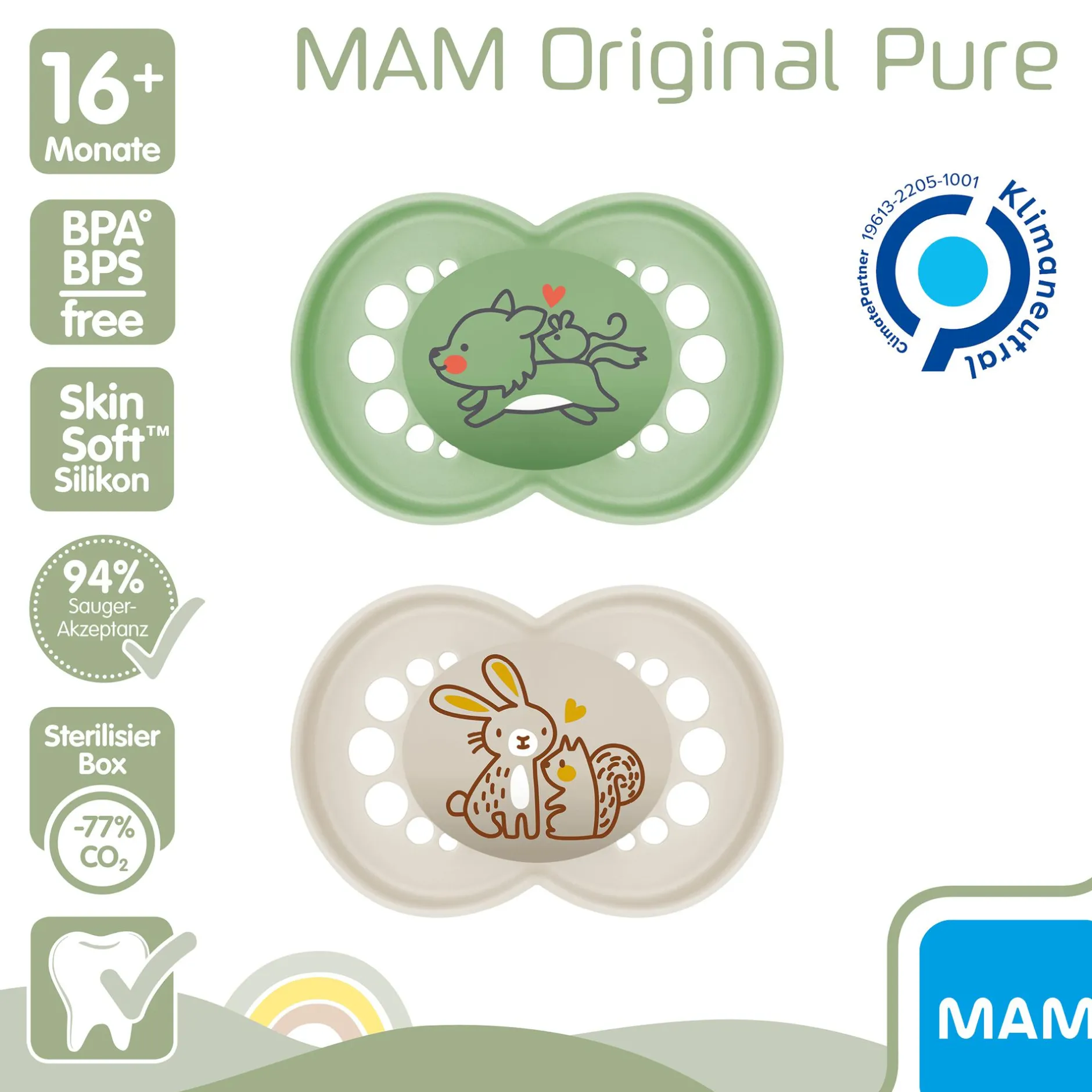 MAM Beruhigungssauger Original matt Silikon ab 16 Monate Wolf/Hase* Schnuller