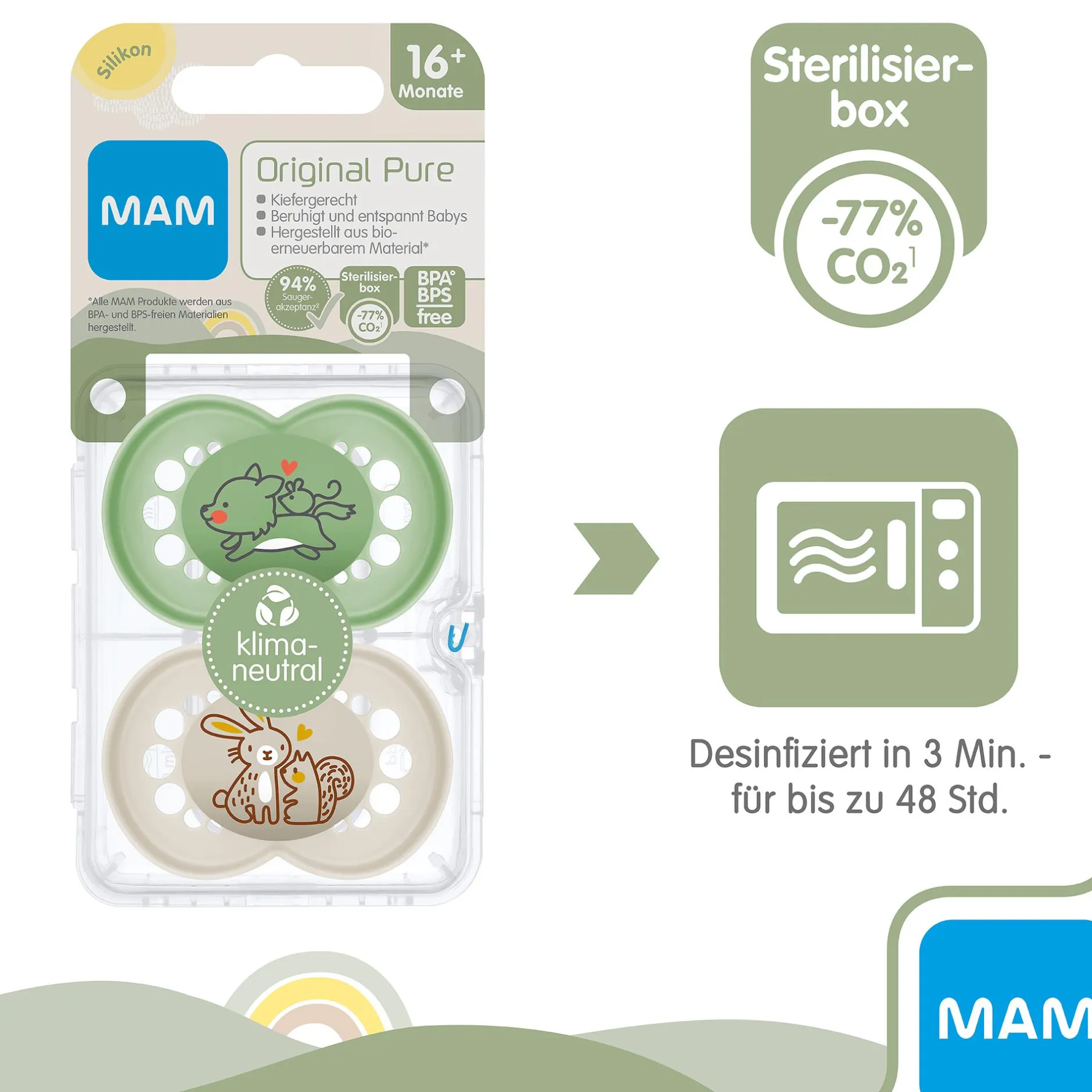 MAM Beruhigungssauger Original matt Silikon ab 16 Monate Wolf/Hase* Schnuller