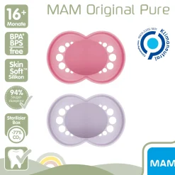 MAM Beruhigungssauger Original matt plain Silikon ab 16 Monate 2 Stück /lila* Schnuller