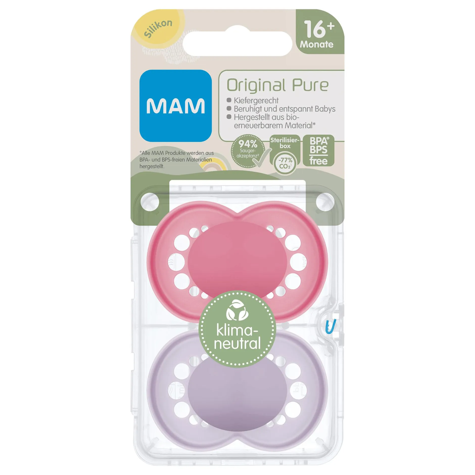 MAM Beruhigungssauger Original matt plain Silikon ab 16 Monate 2 Stück /lila* Schnuller