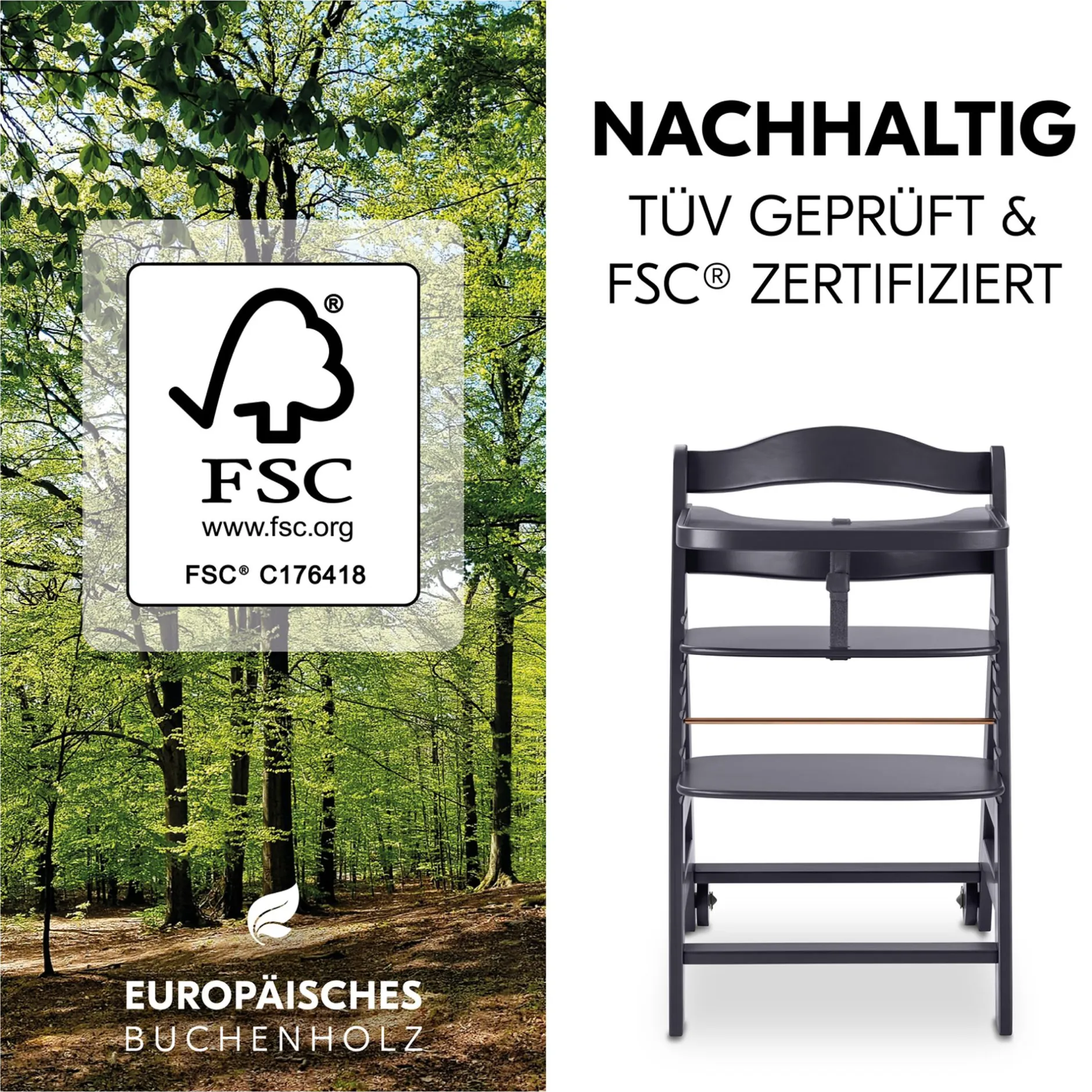 hauck Beta+ Dark Grey mit Sitzauflage* Treppenhochstühle