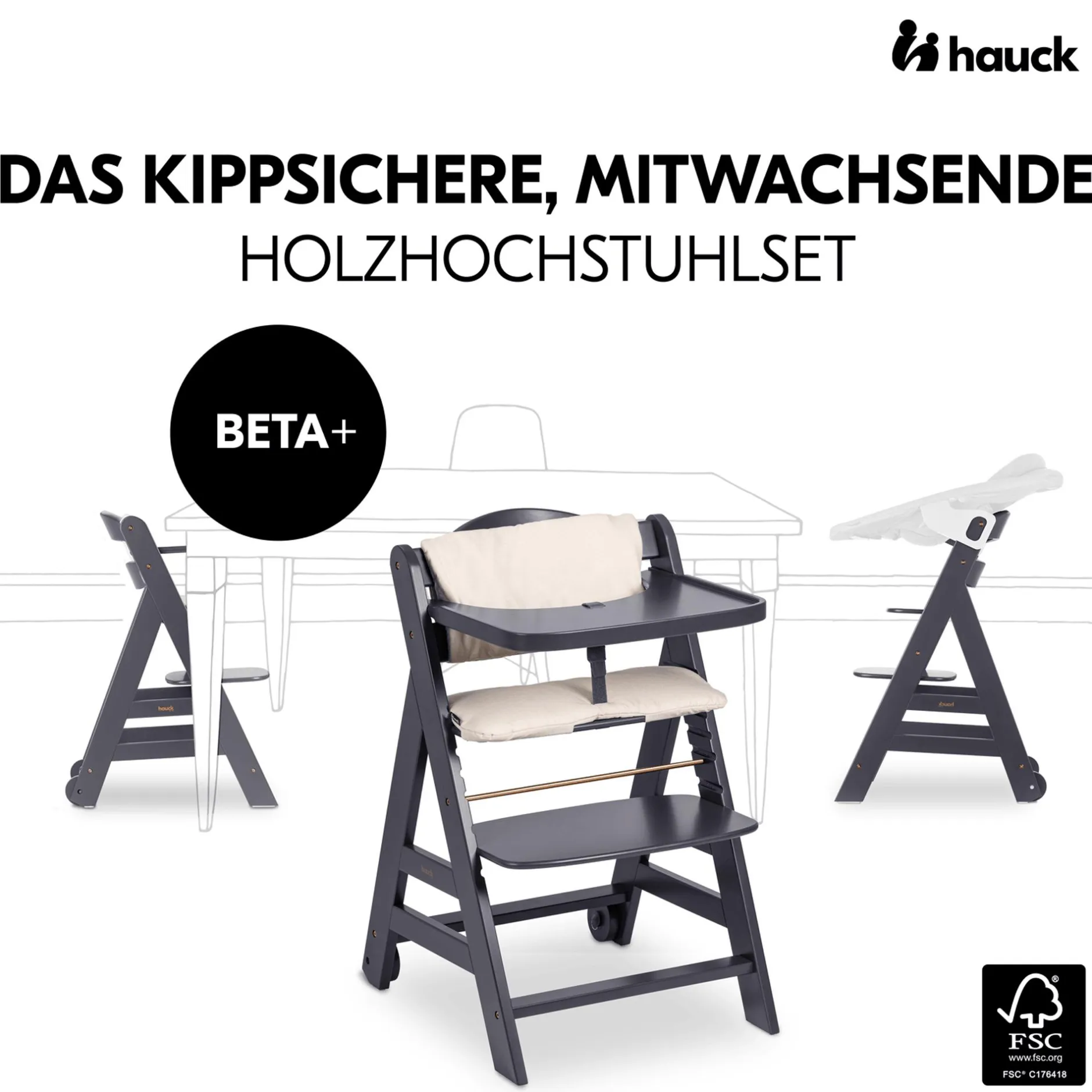 hauck Beta+ Dark Grey mit Sitzauflage* Treppenhochstühle