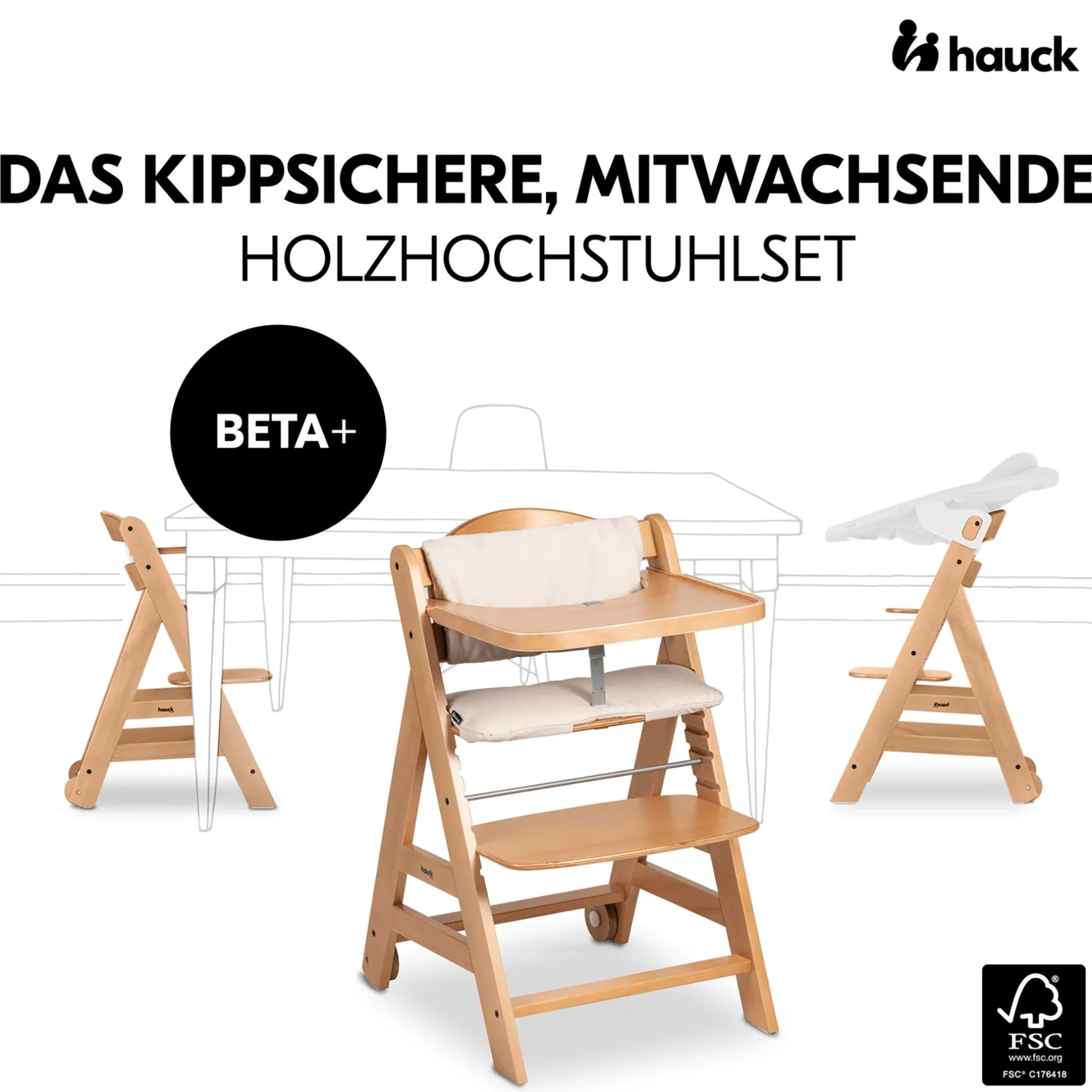 hauck Beta+ Natur mit Sitzauflage Uni* Treppenhochstühle