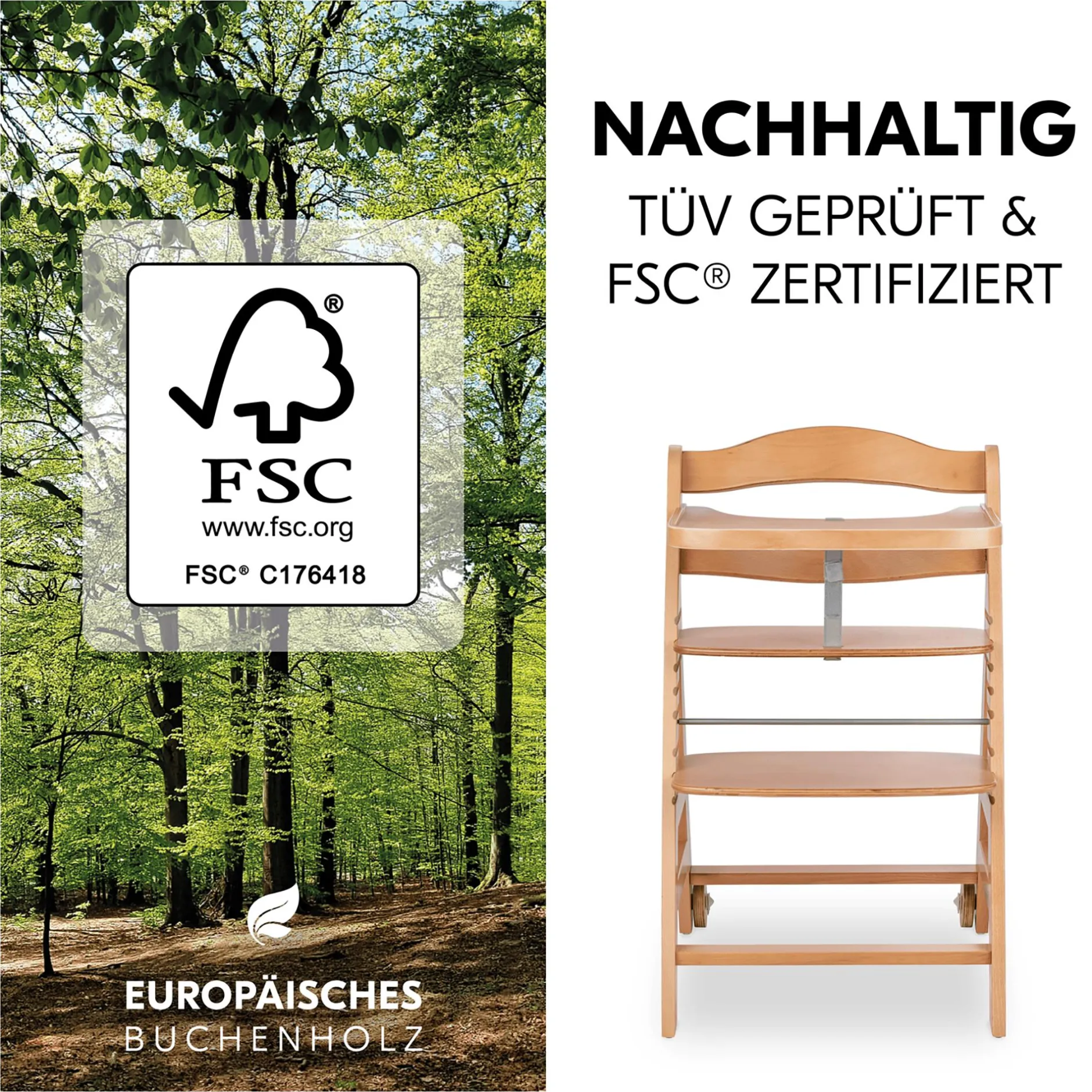 hauck Beta+ Natur mit Sitzauflage Uni* Treppenhochstühle
