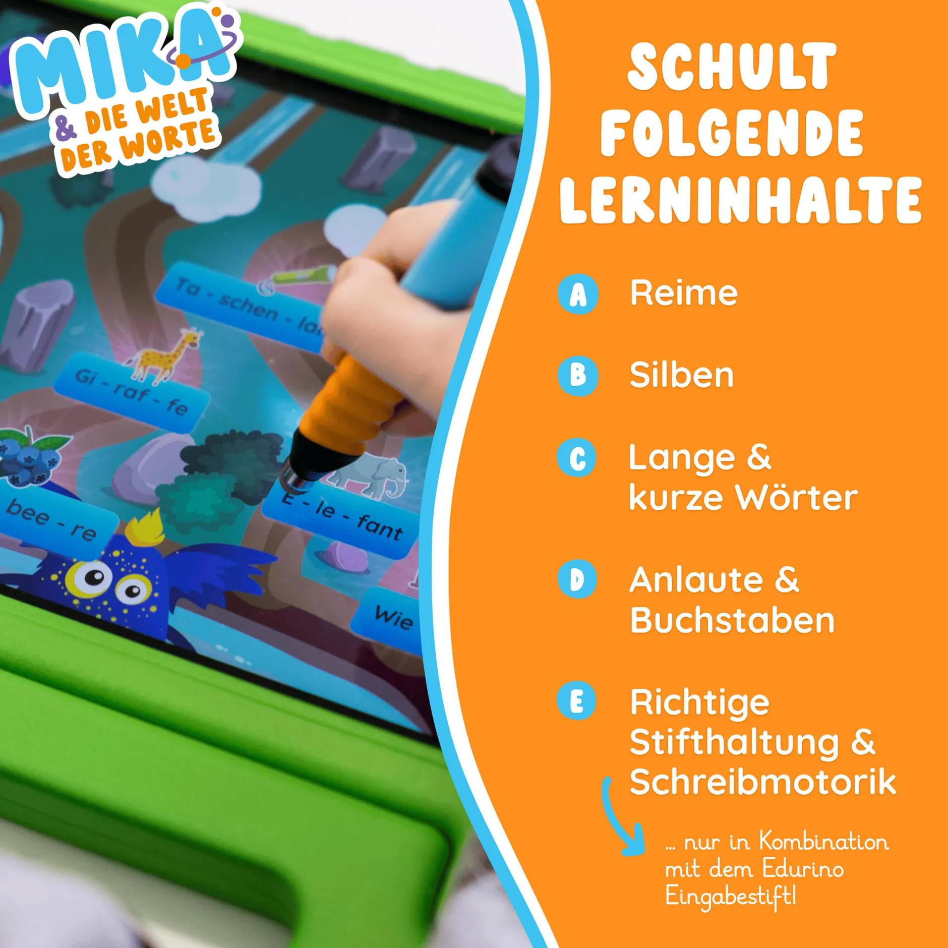 EDURINO Lernfigur Mika - Erstes Lesen & Schreiben*Kinder Lernspielzeug|Spielzeug Ab 4 Jahren