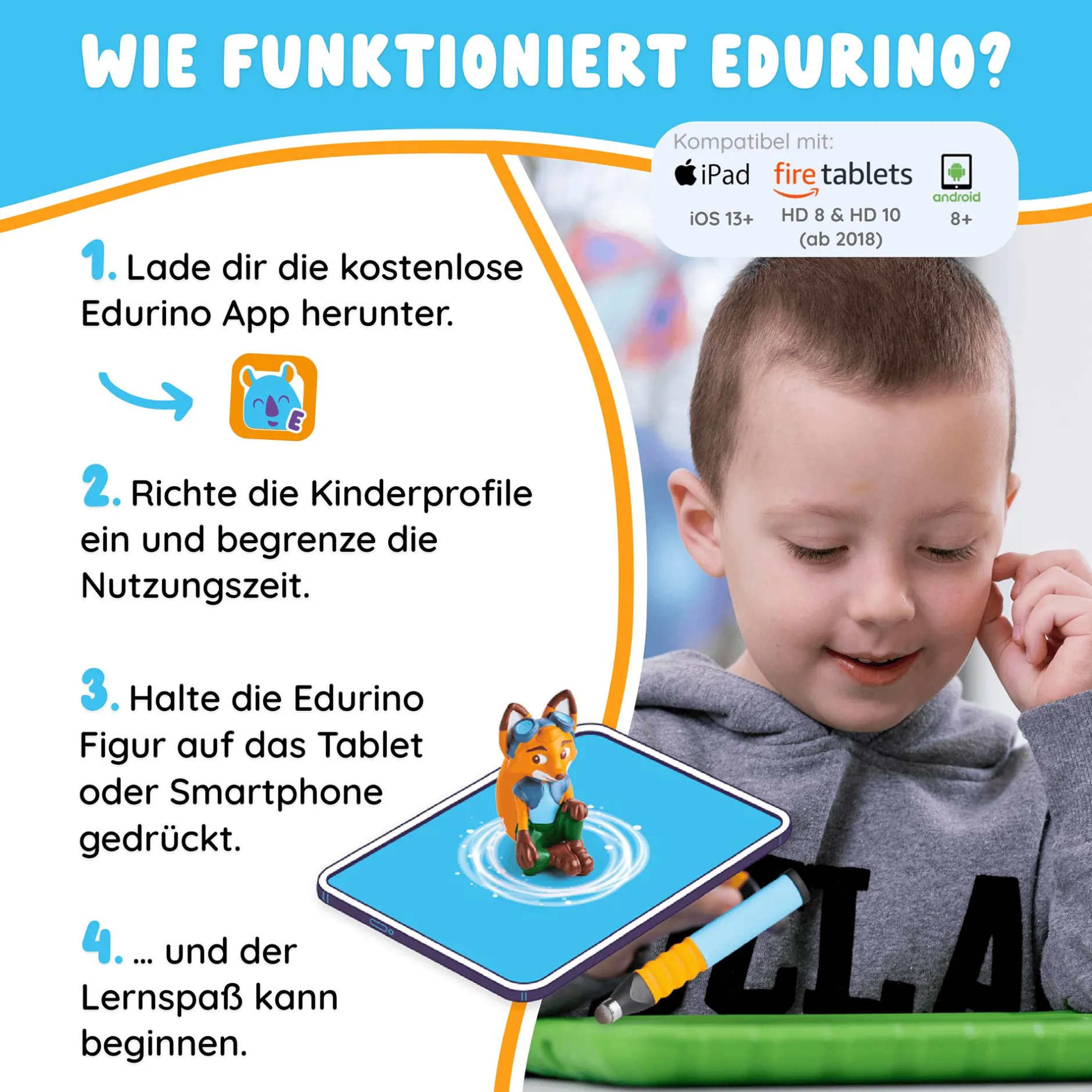 EDURINO Lernfigur Mika - Erstes Lesen & Schreiben*Kinder Lernspielzeug|Spielzeug Ab 4 Jahren