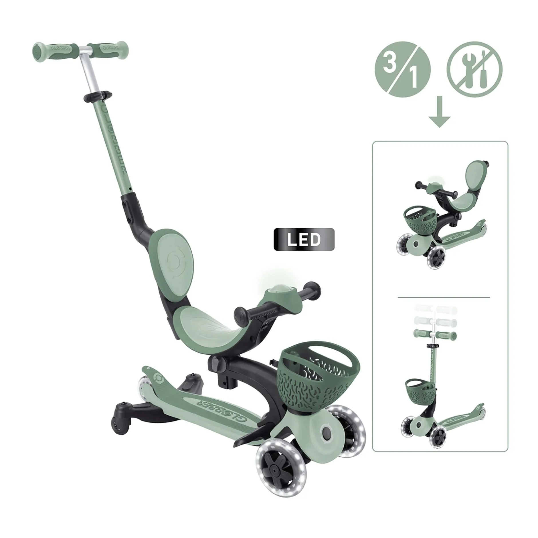 GLOBBER Go Up 360 Lights 3-in-1 Salbei*Kinder Kinderfahrzeuge