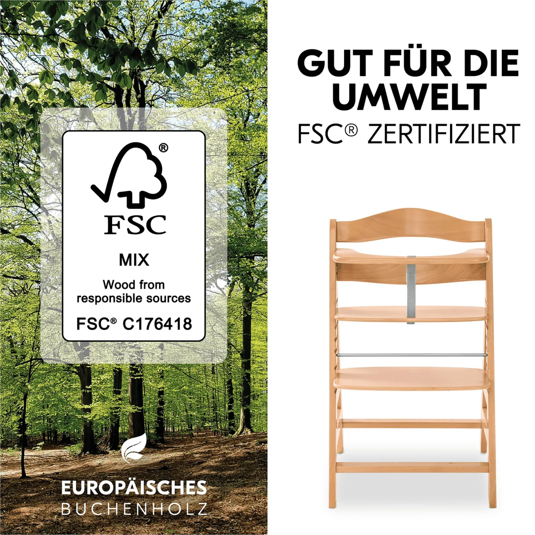 hauck Hochstuhl mit Newborn Set Alpha Premium Nature Grey* Treppenhochstühle