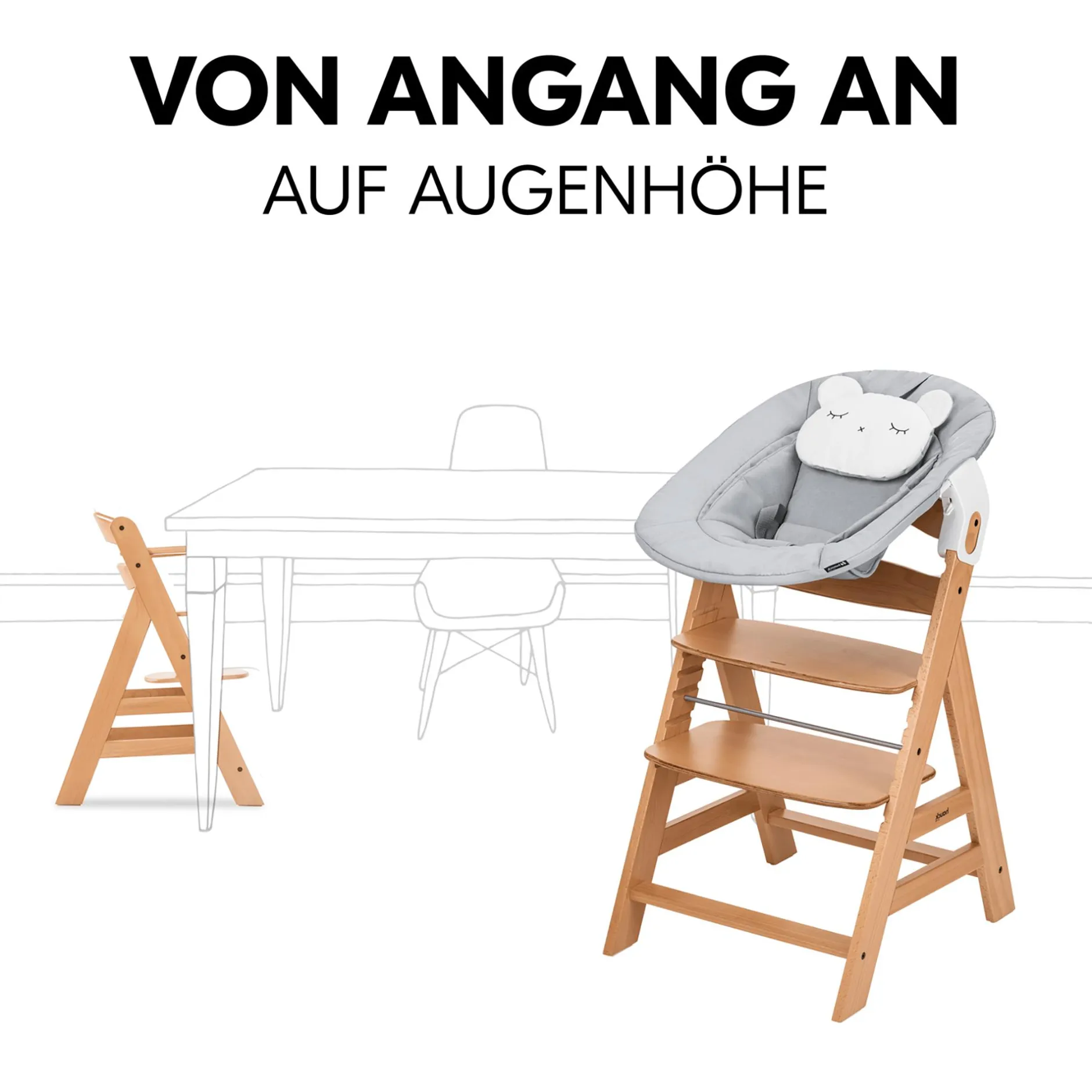 hauck Hochstuhl mit Newborn Set Alpha Premium Nature Grey* Treppenhochstühle