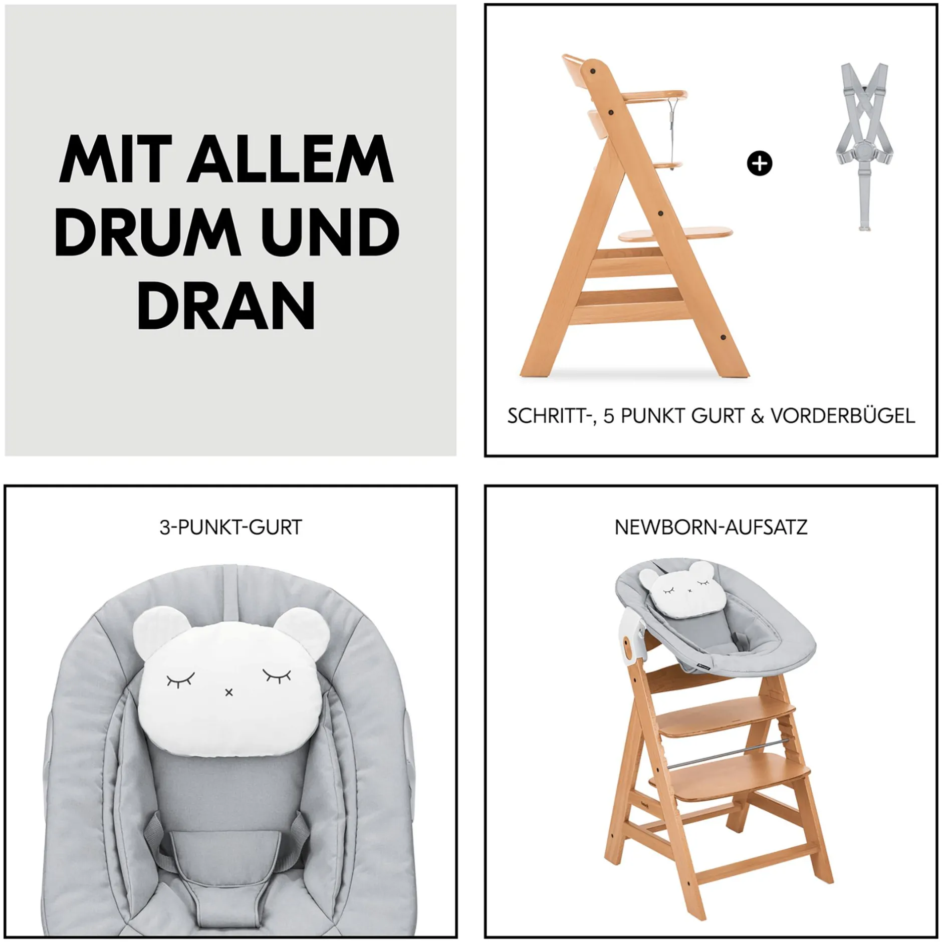 hauck Hochstuhl mit Newborn Set Alpha Premium Nature Grey* Treppenhochstühle
