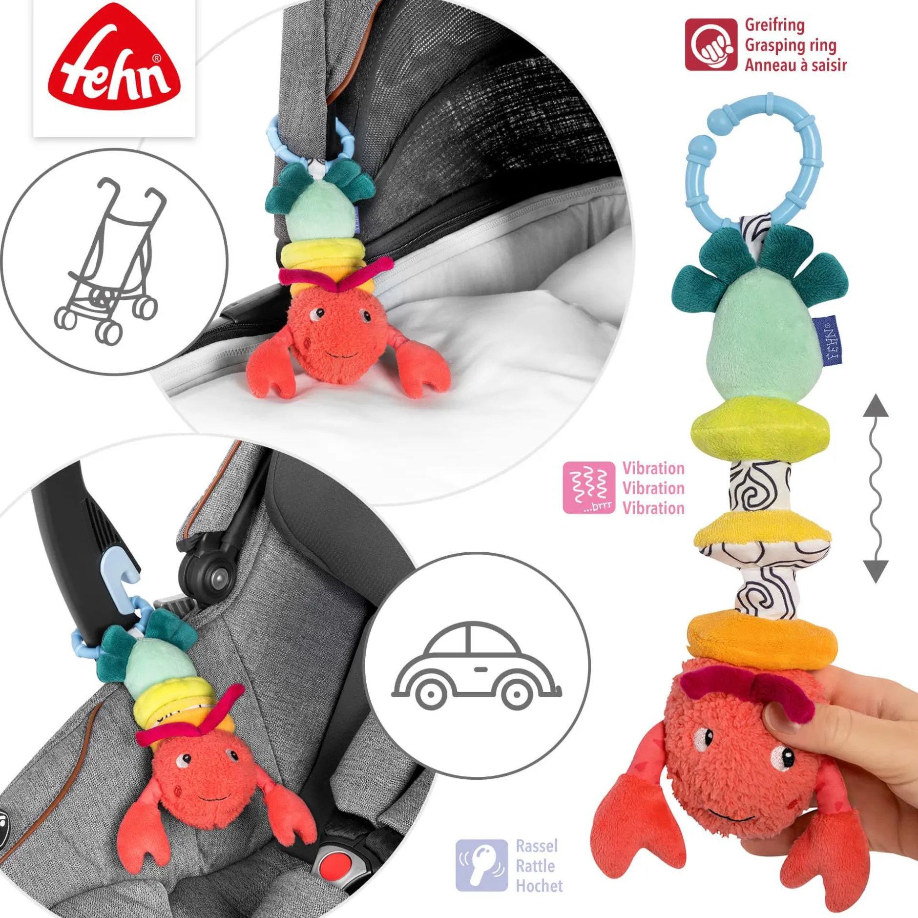 fehn Hummer mit Vibration*Kinder Kinderwagen Zubehör|Rasseln & Greiflinge