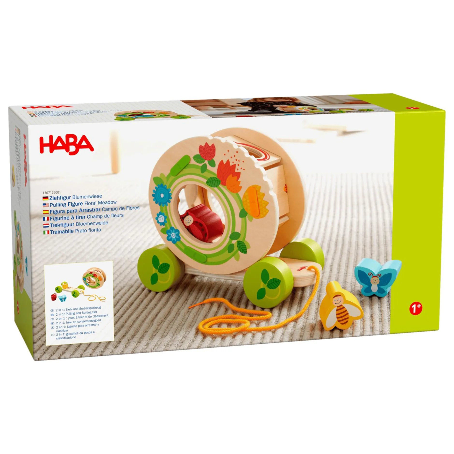 HABA 2-in-1 Ziehfigur und Sortierbox Blumenwiese*Kinder Holzspielzeug