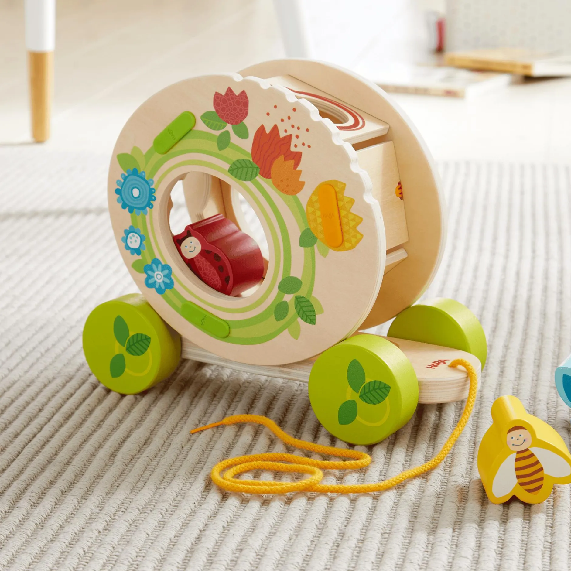 HABA 2-in-1 Ziehfigur und Sortierbox Blumenwiese*Kinder Holzspielzeug