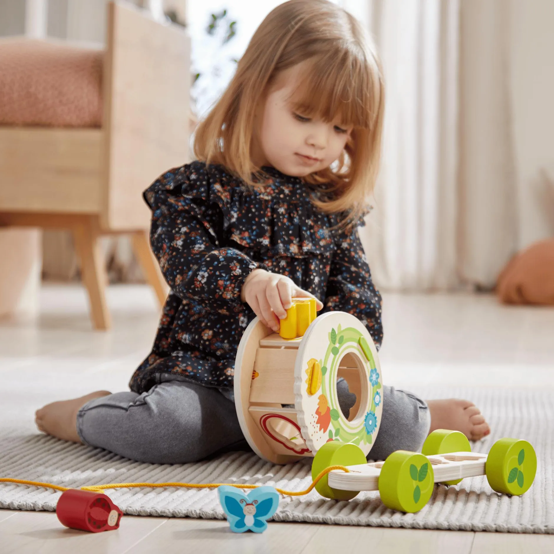 HABA 2-in-1 Ziehfigur und Sortierbox Blumenwiese*Kinder Holzspielzeug