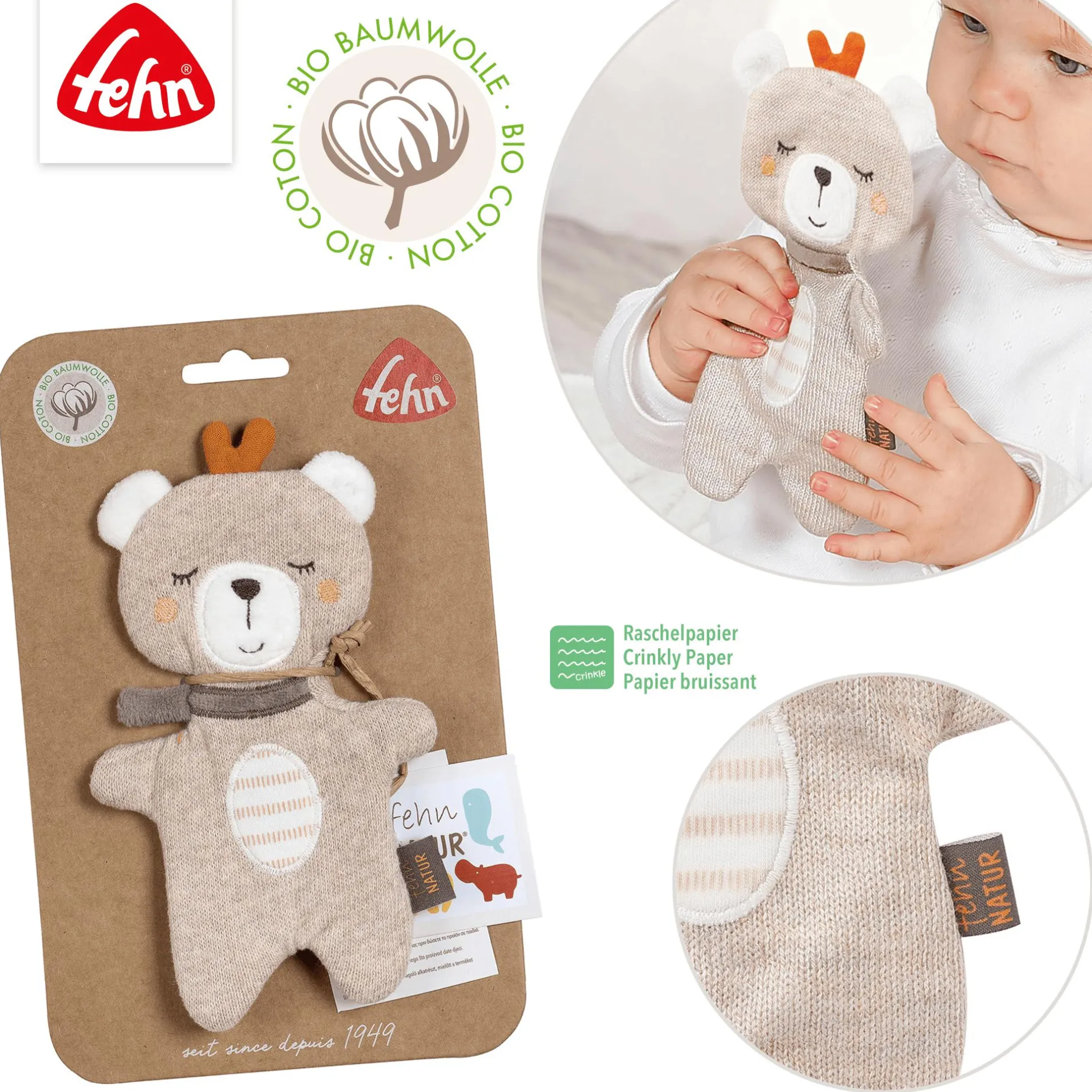 fehn Knister-Teddy* Knisterspielzeug & Knistertücher|Kuscheltiere
