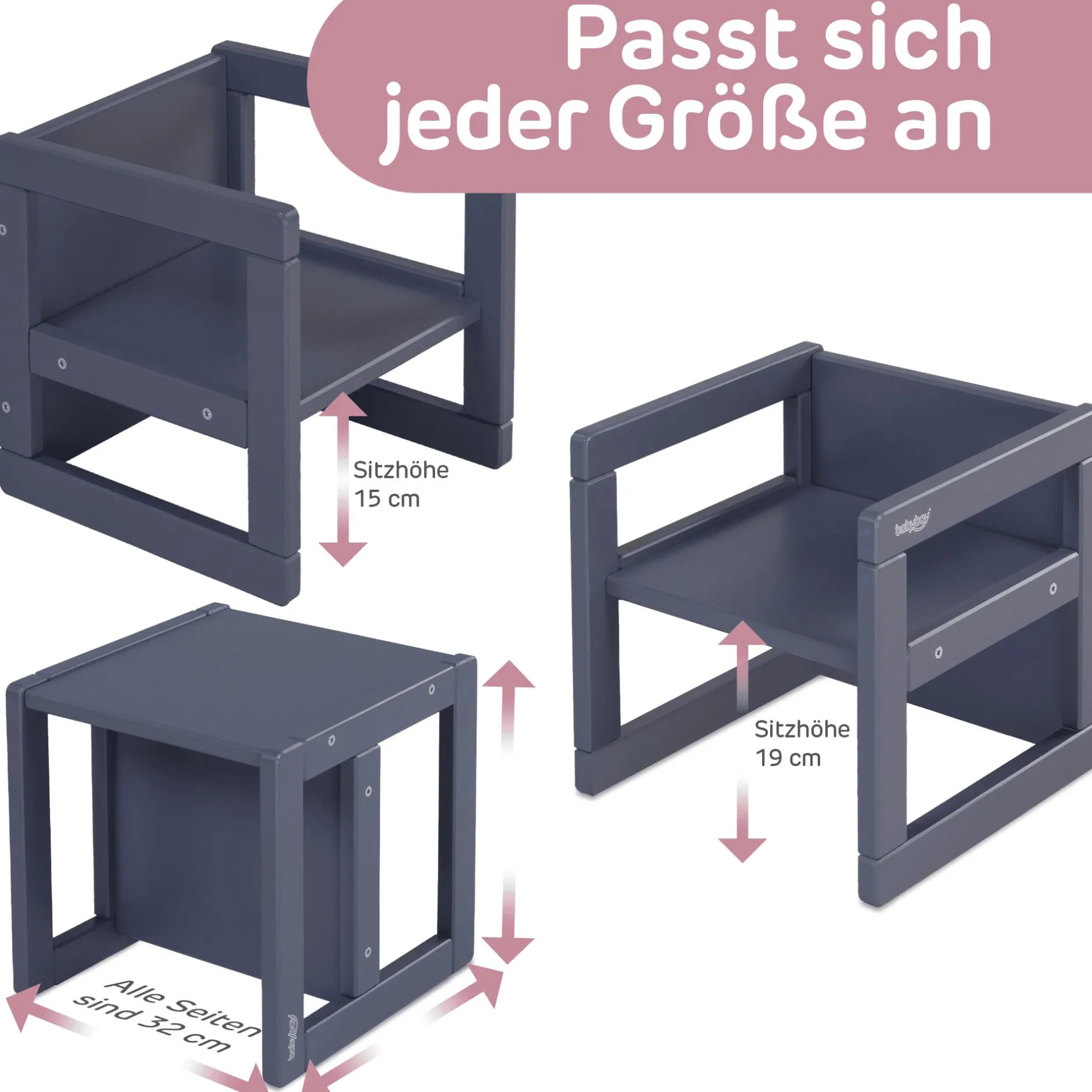 babybay Littlefoot babycube Schiefer*Kinder Lerntürme|Kindersitzgruppen