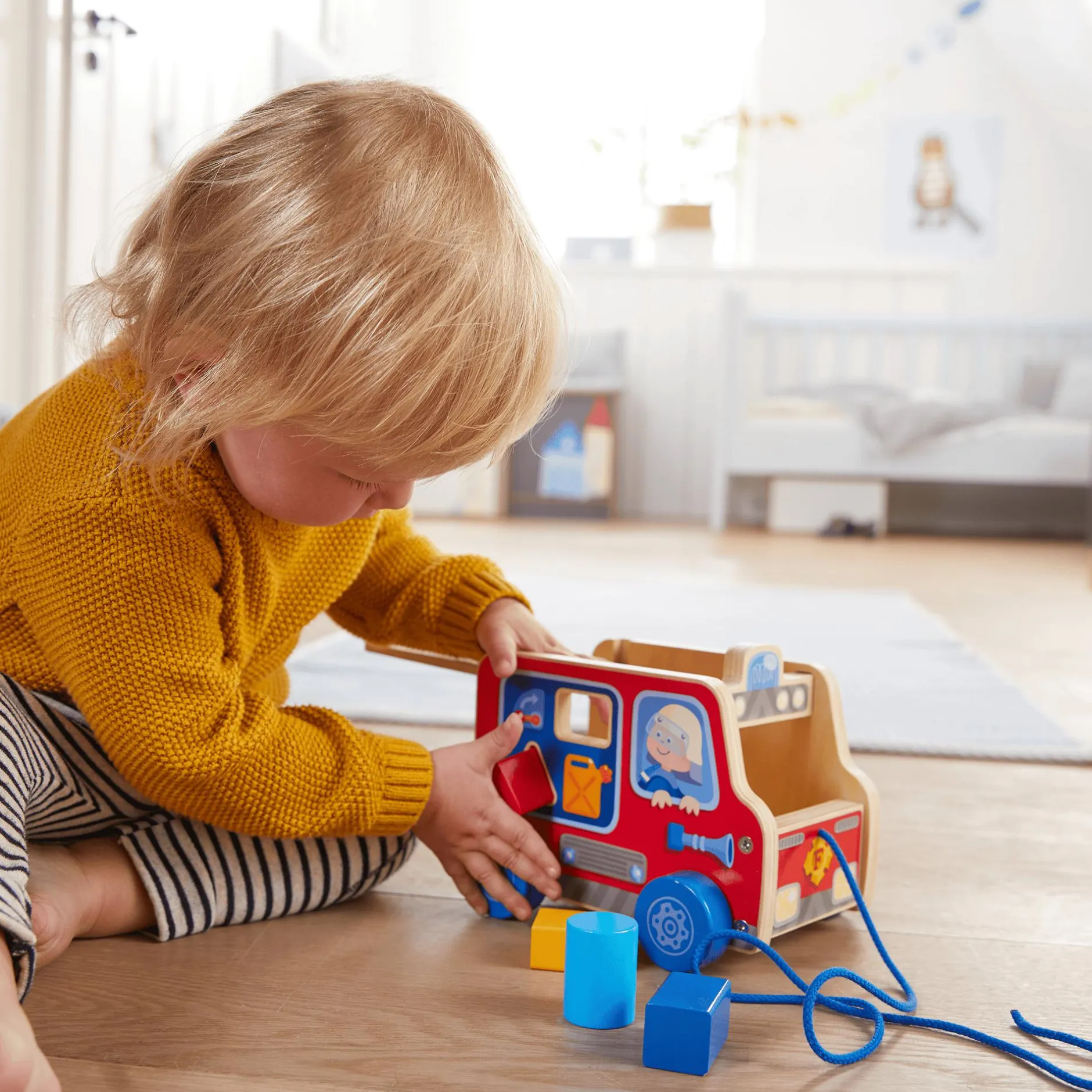 HABA Nachziehspielzeug Feuerwehrauto*Kinder Holzspielzeug