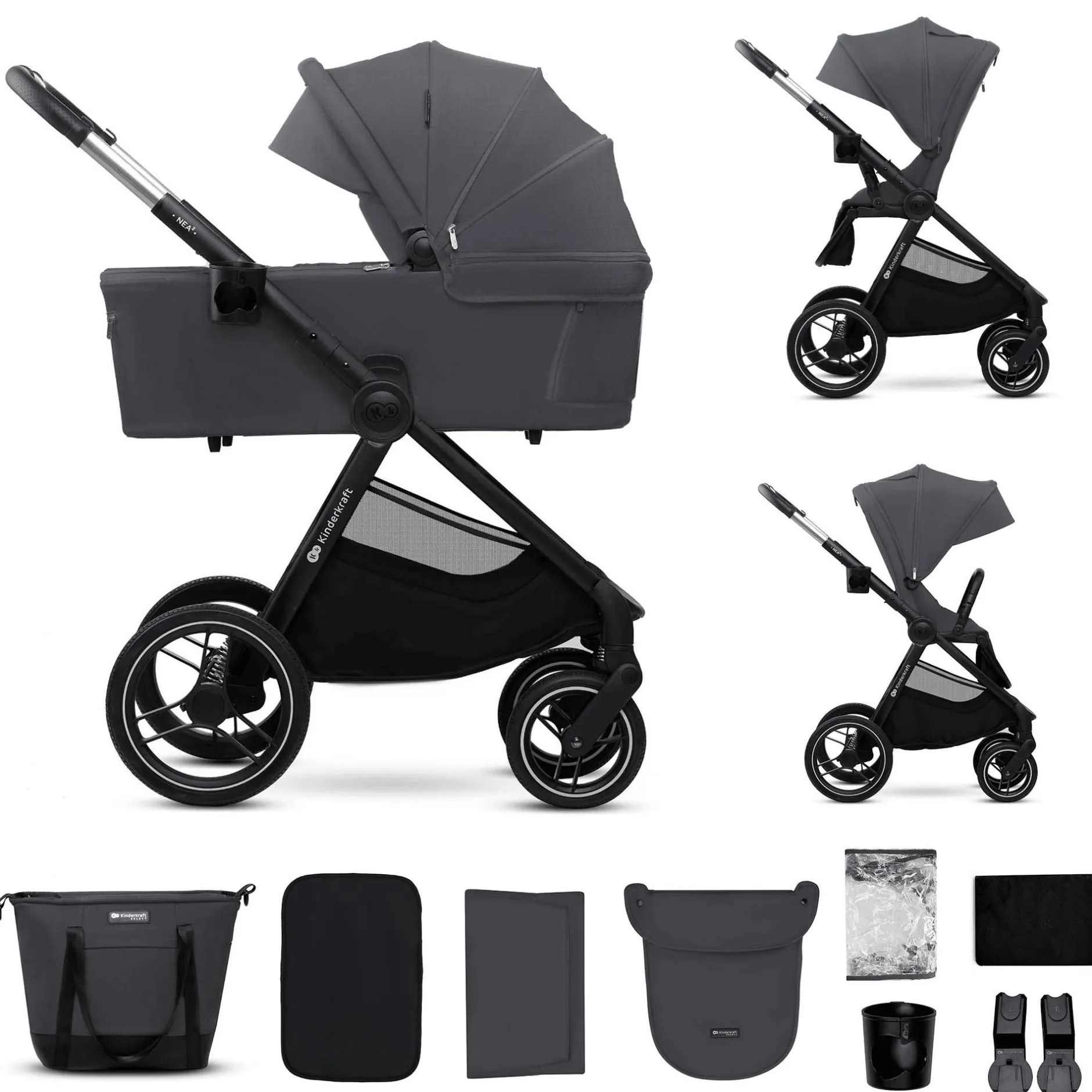 Kinderkraft NEA 2.0 Deep Grey*Kinder Kombi-Kinderwagen