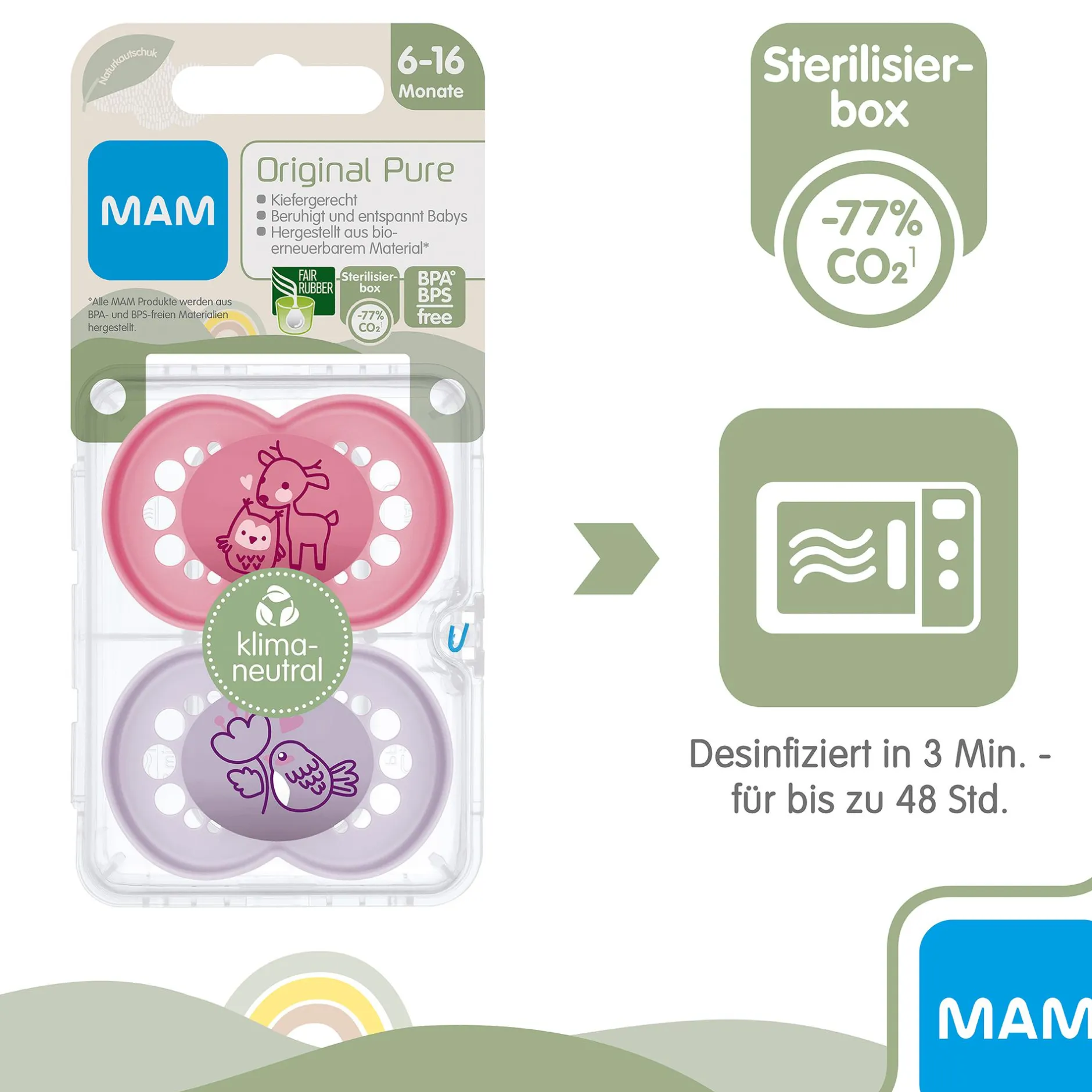 MAM Original matt Latex 6 - 16 Monate 2 Stück Reh/Vogel* Schnuller