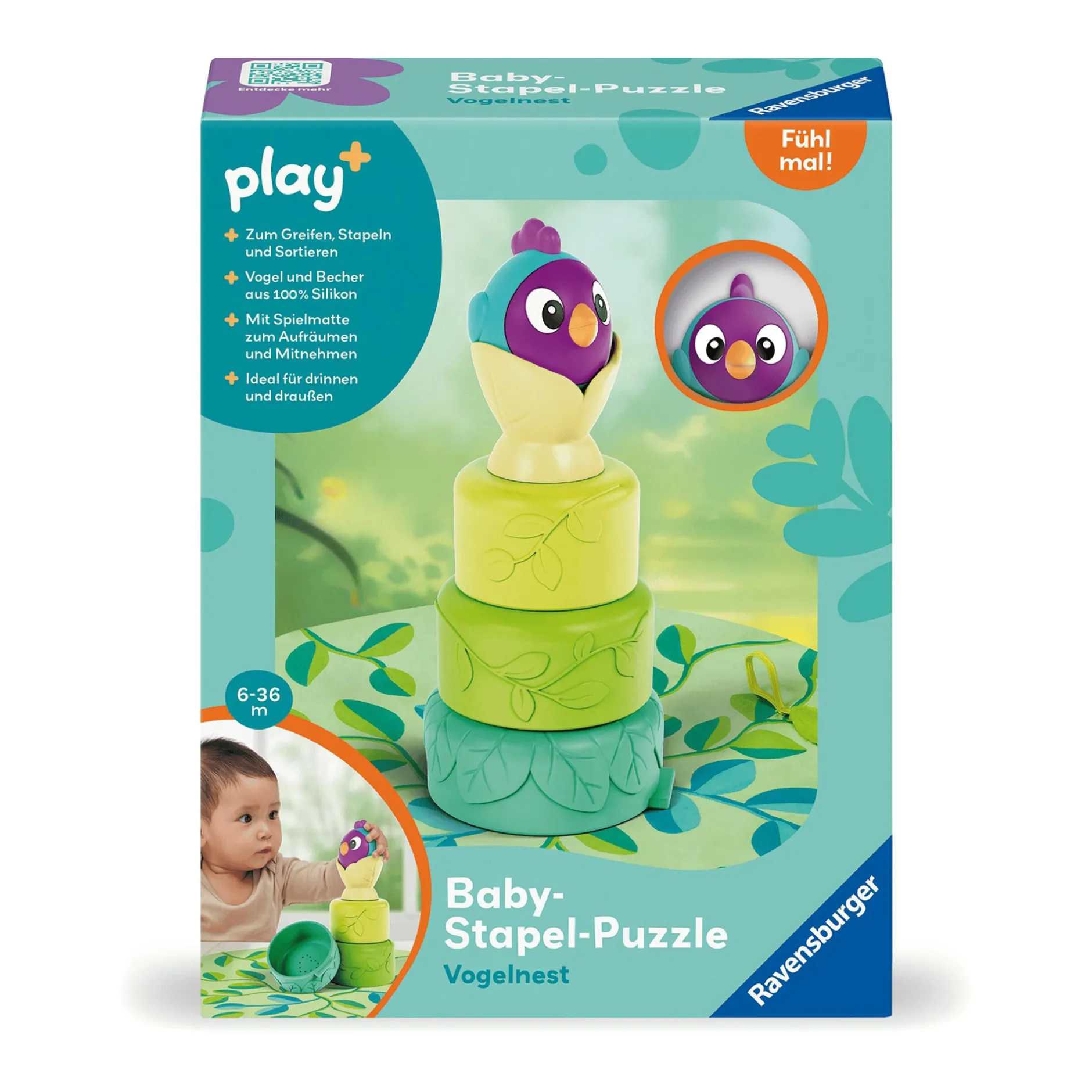 Ravensburger Play+ Baby-Stapel-Puzzle Vogelnest*Kinder Lernspielzeug|Stapelbecher