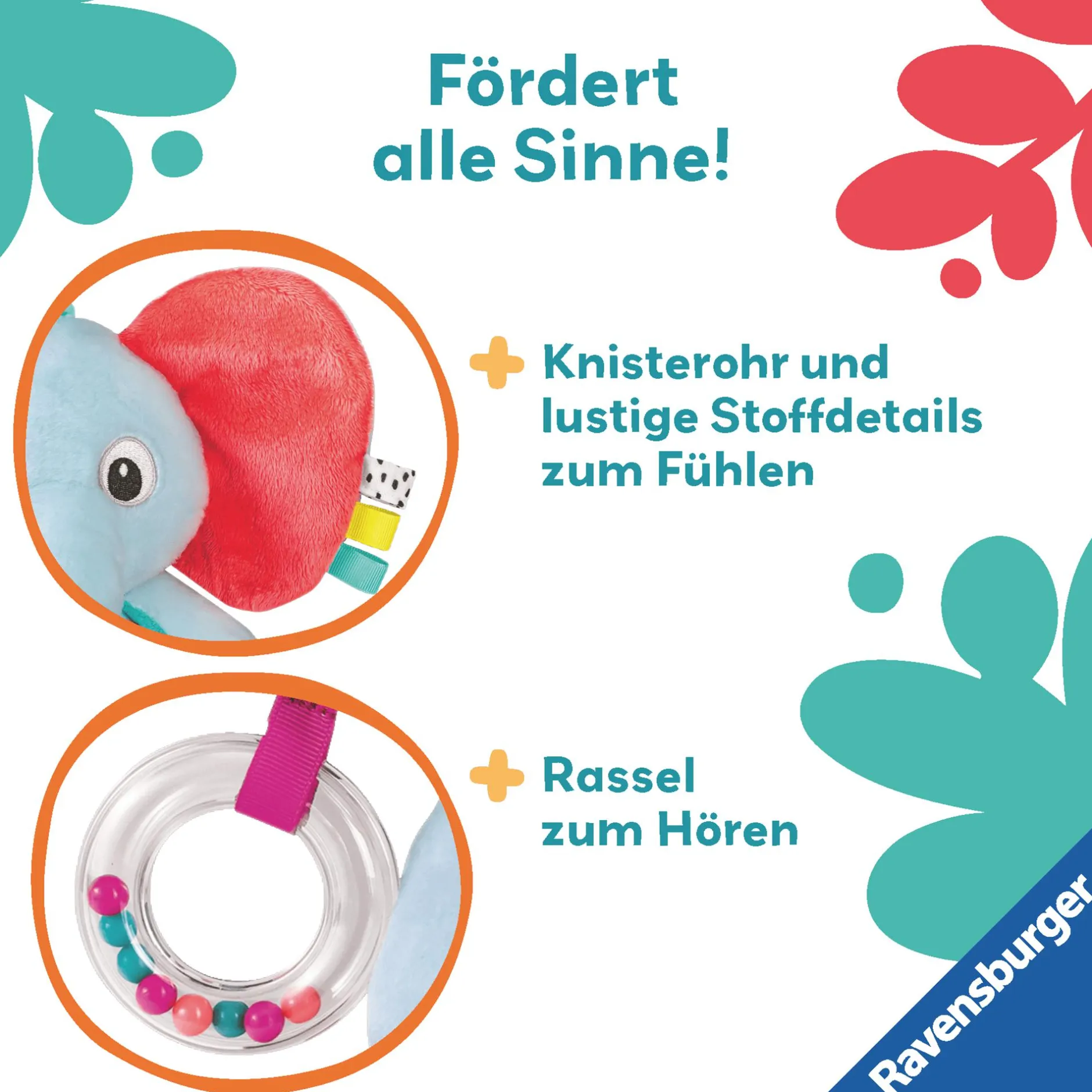 Ravensburger Play+ Entdecker-Elefant* Rasseln & Greiflinge|Kuscheltiere