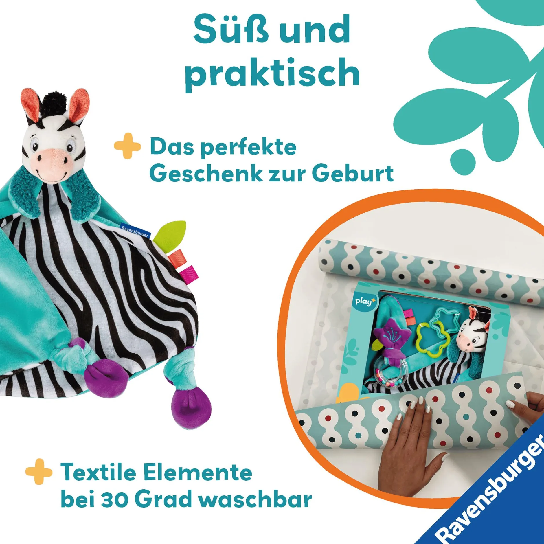 Ravensburger Play+ Geschenkset Zebra* Schmusetücher|Rasseln & Greiflinge