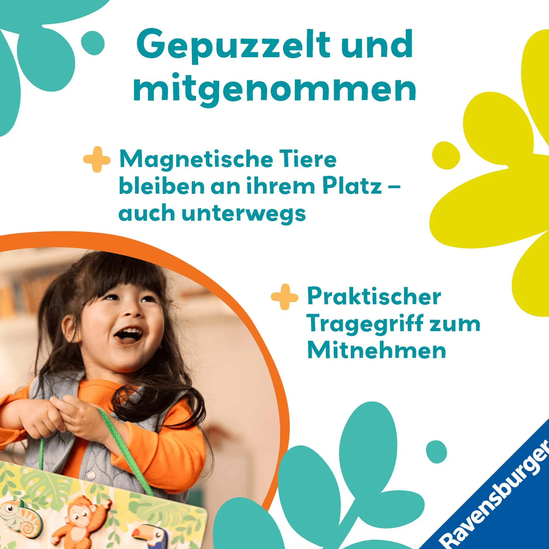 Ravensburger Play+ magnetisches Holz-Fühl-Puzzle: Dschungel*Kinder Lernspielzeug|Holzspielzeug