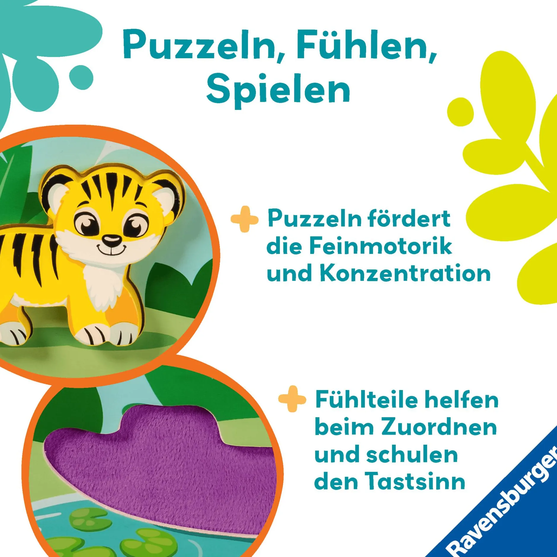 Ravensburger Play+ magnetisches Holz-Fühl-Puzzle: Dschungel*Kinder Lernspielzeug|Holzspielzeug