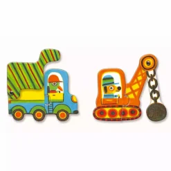 DJECO Puzzle Duo - Bewegte Fahrzeuge*Kinder Lernspielzeug|Holzspielzeug