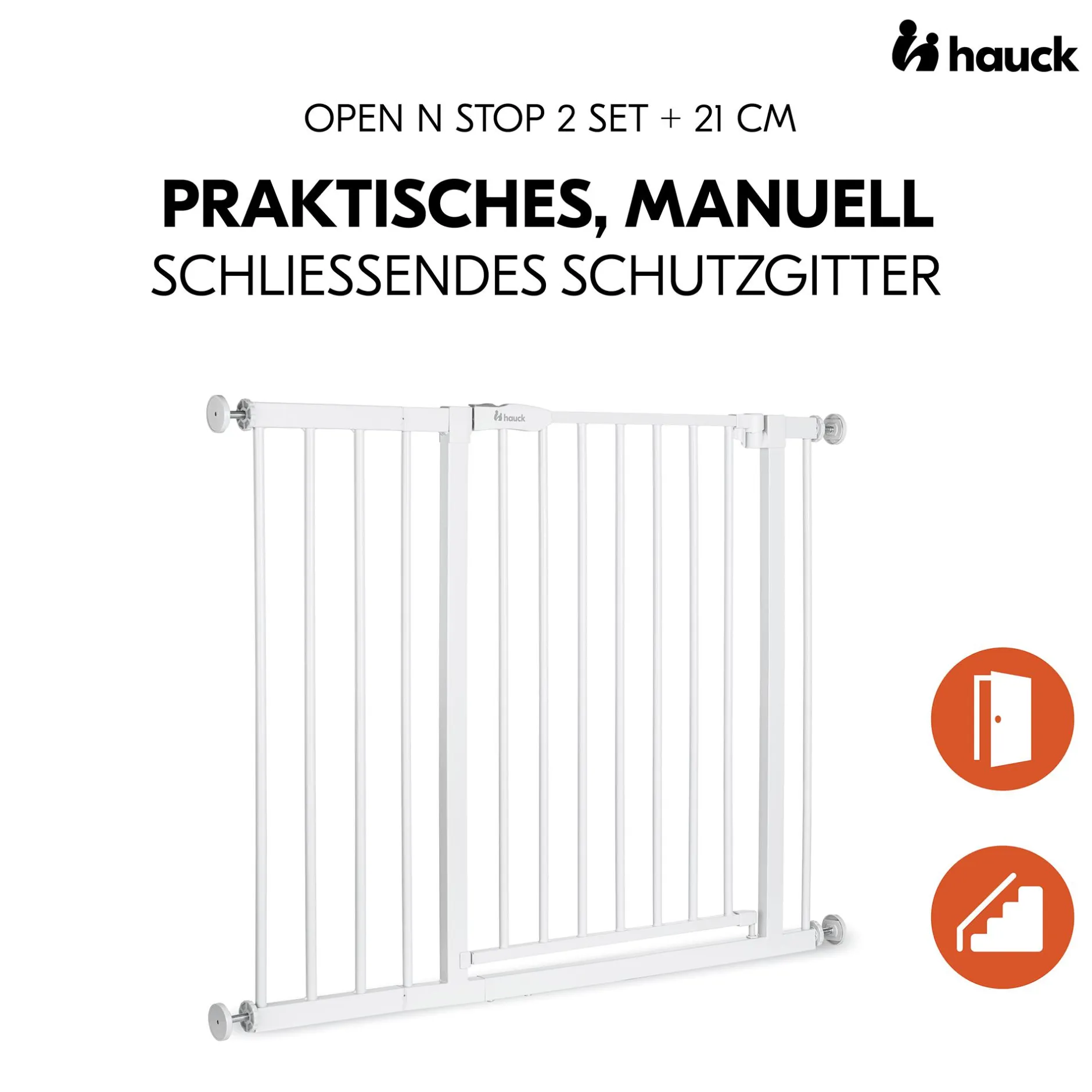 hauck Schutzgitter-Set Open N Stop 2 mit 21 cm Verlängerung White* Tür- & Treppenschutzgitter