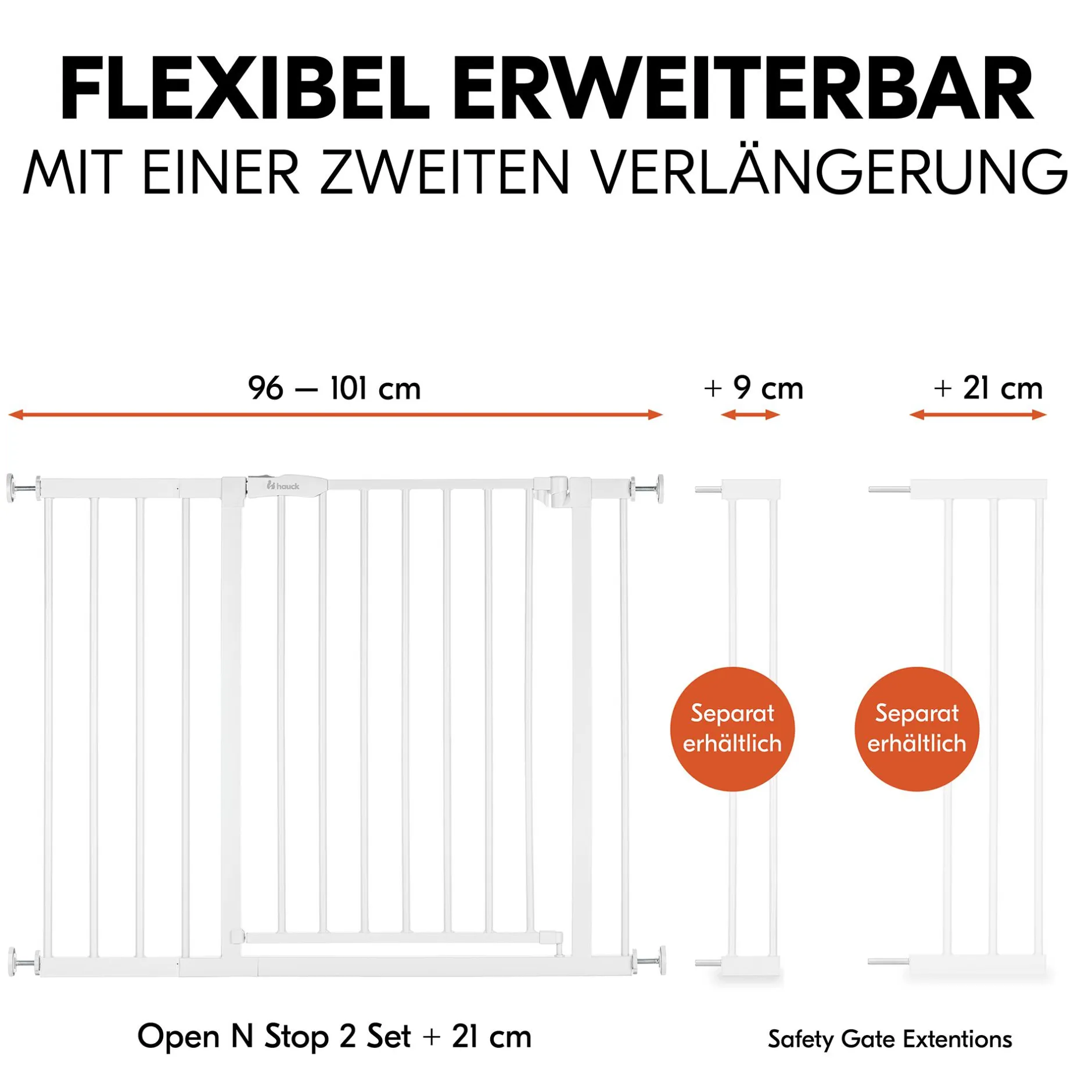 hauck Schutzgitter-Set Open N Stop 2 mit 21 cm Verlängerung White* Tür- & Treppenschutzgitter