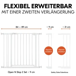 hauck Schutzgitter-Set Open N Stop 2 mit 9 cm Verlängerung White* Tür- & Treppenschutzgitter