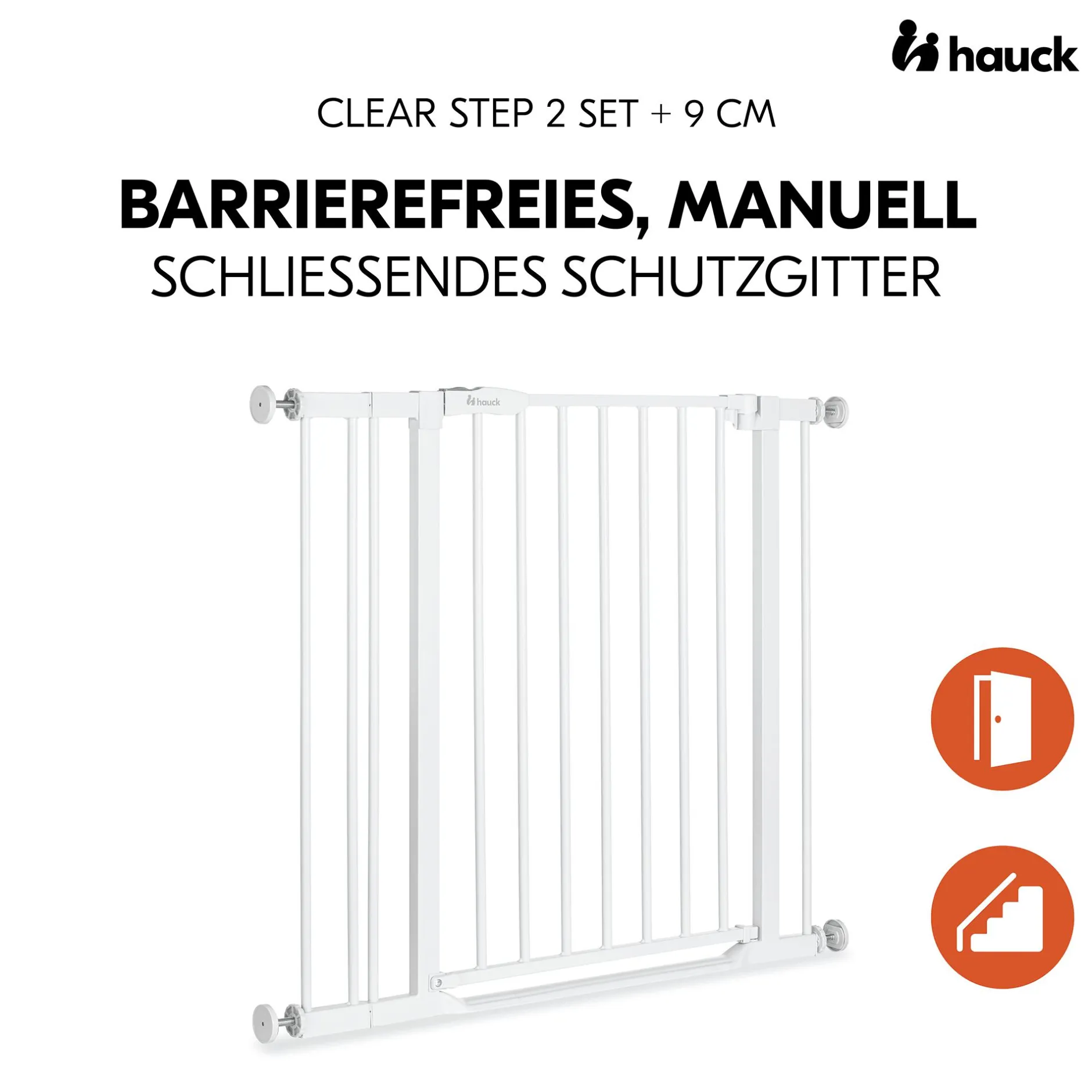 hauck Set Clear Step 2 mit 9 cm Verlängerung White* Tür- & Treppenschutzgitter