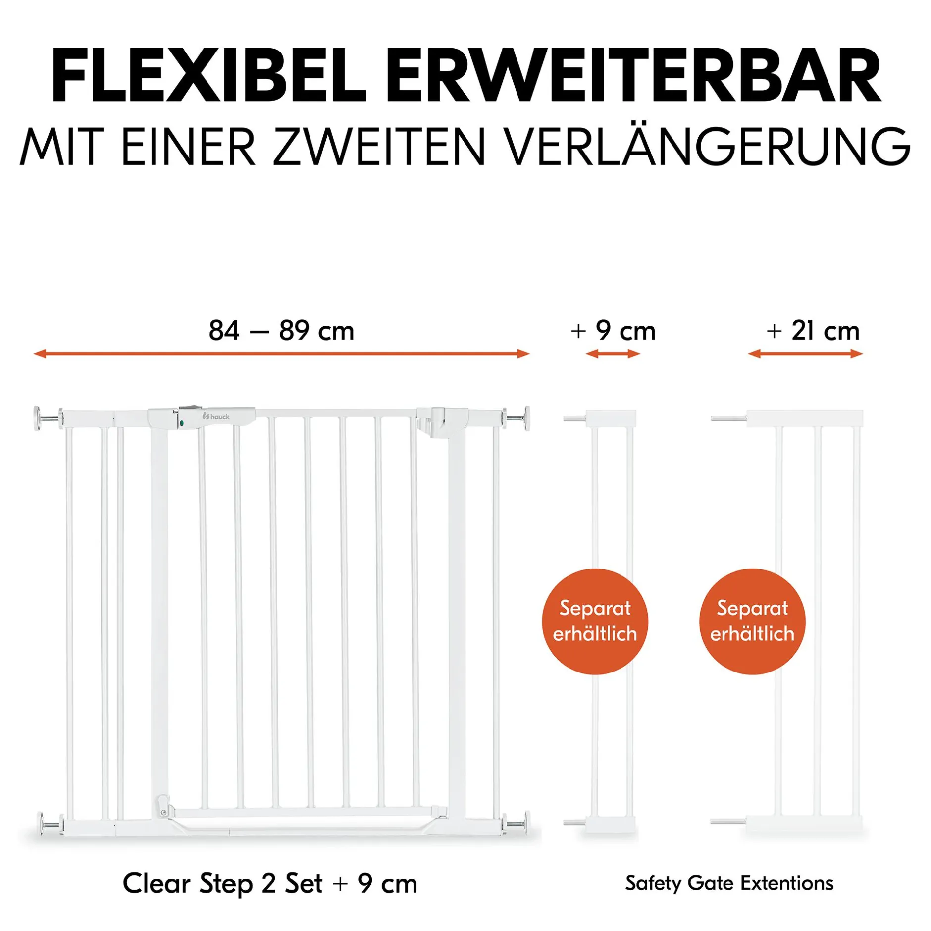 hauck Set Clear Step 2 mit 9 cm Verlängerung White* Tür- & Treppenschutzgitter