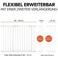 hauck Set Clear Step Autoclose 2 mit 21 cm Verlängerung White* Tür- & Treppenschutzgitter