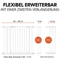 hauck Set Clear Step Autoclose 2 mit 9 cm Verlängerung White* Tür- & Treppenschutzgitter