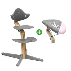 STOKKE Set Nomi® Hochstuhl Oak Grey mit Newborn Set Grey Grey/Pink* Treppenhochstühle