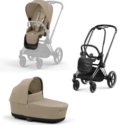 cybex PLATINUM Set Priam Rahmen Chrome Black mit Wanne Lux und Sitzpaket Cozy*Kinder Kinderwagen Zubehör|Kombi-Kinderwagen