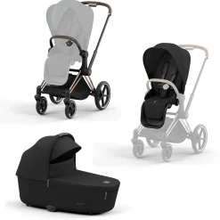 cybex PLATINUM Set Priam Rahmen Rosegold mit Wanne Lux und Sitzpaket Sepia Black*Kinder Kombi-Kinderwagen|Kinderwagen Zubehör