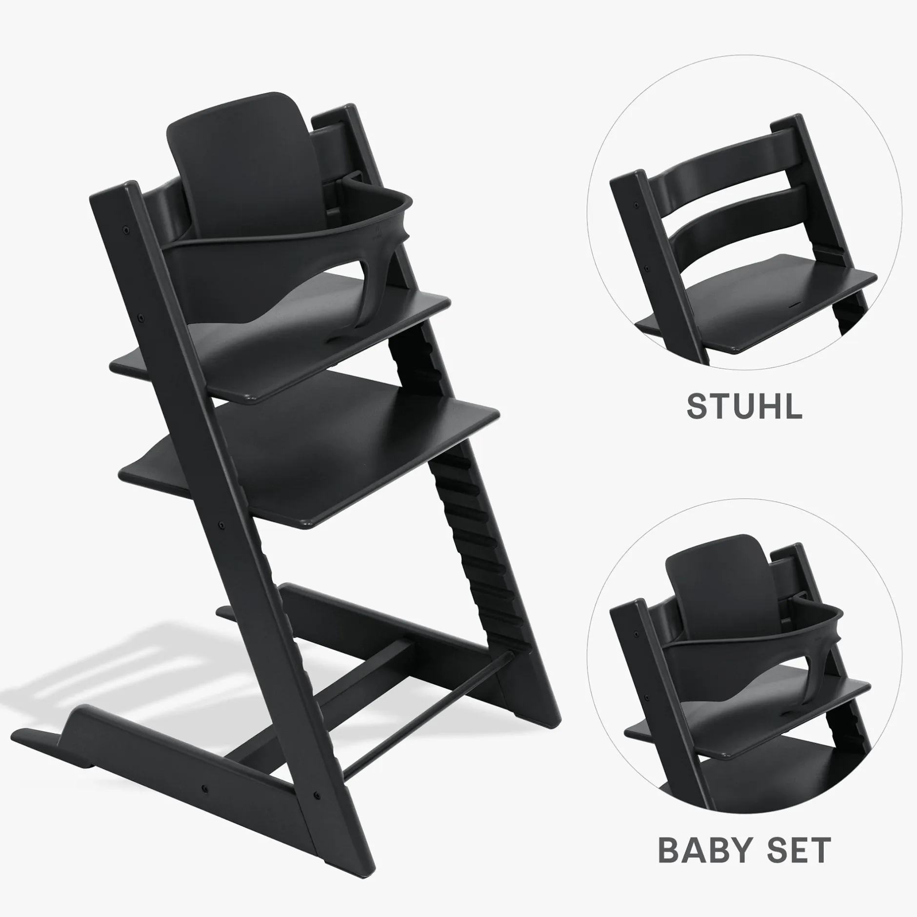 STOKKE Set Tripp Trapp® Schwarz mit Baby Set* Treppenhochstühle
