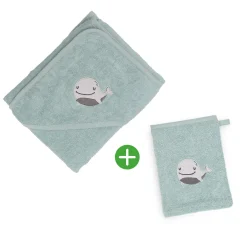 LITTLE ONE Set Waschhandschuhe mit Badetuch Wal* Badetextilien|Badetextilien