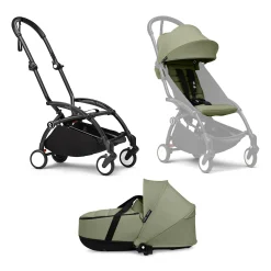 STOKKE Set YOYO³ Gestell Black mit 0+ Liegewanne und 6+ Textilset Olive*Kinder Kombi-Kinderwagen